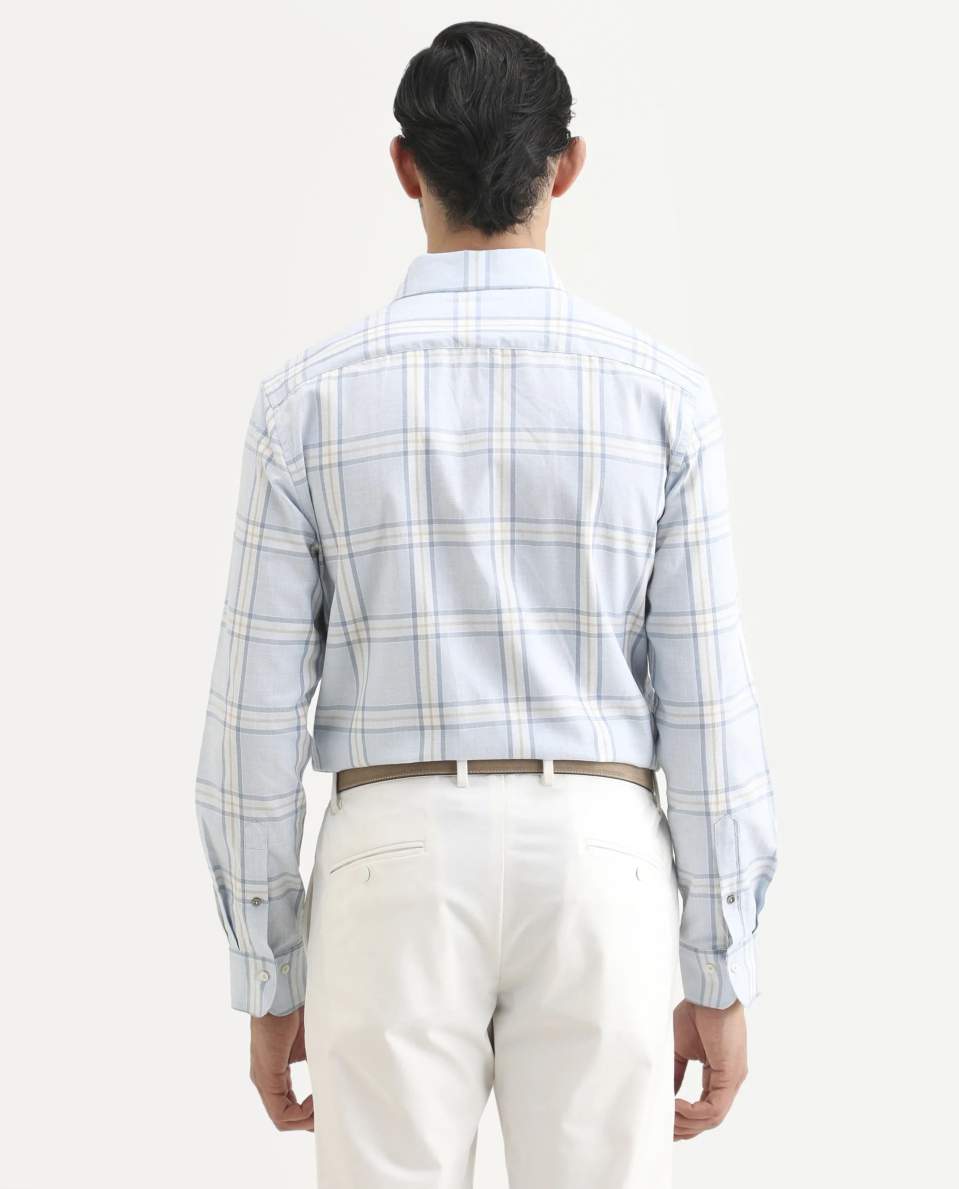 Rare Rabbit Men's Suni Light Blue Cotton Fabric Collared Neck Regular Checked Shirt - Image 7
