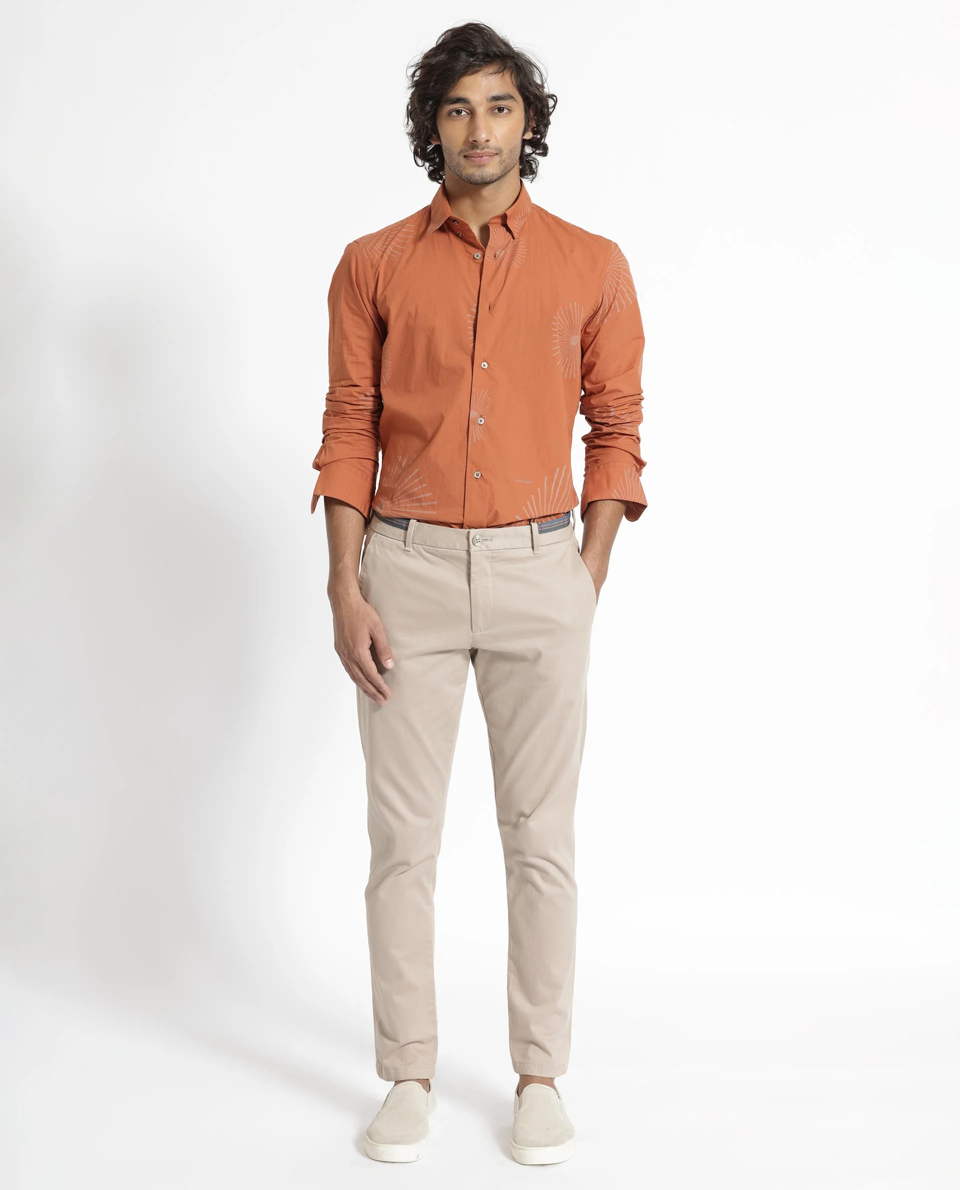 Rare Rabbit Men's Sunn Orange Cotton Floral Print Regular Fit Full Sleeve Collared Shirt - Image 2
