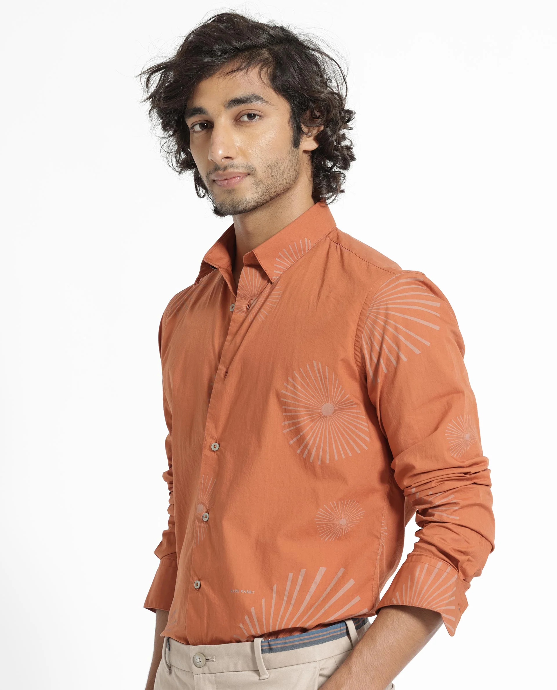 Rare Rabbit Men's Sunn Orange Cotton Floral Print Regular Fit Full Sleeve Collared Shirt - Image 3