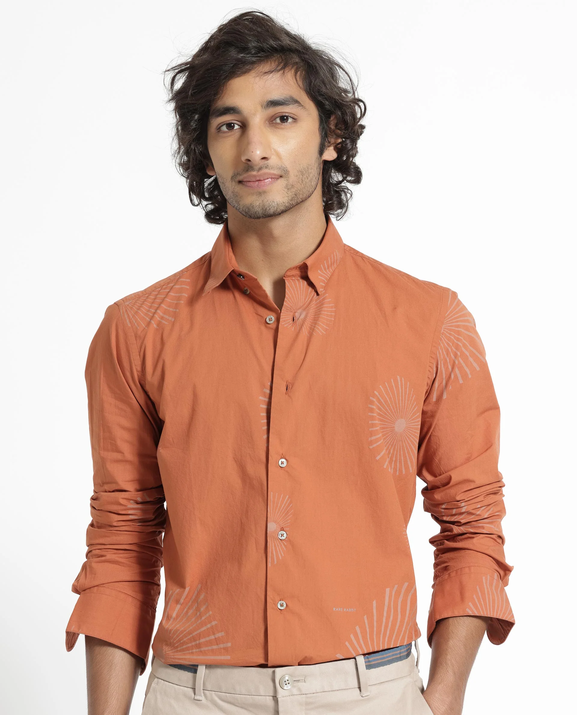 Rare Rabbit Men's Sunn Orange Cotton Floral Print Regular Fit Full Sleeve Collared Shirt - Image 4