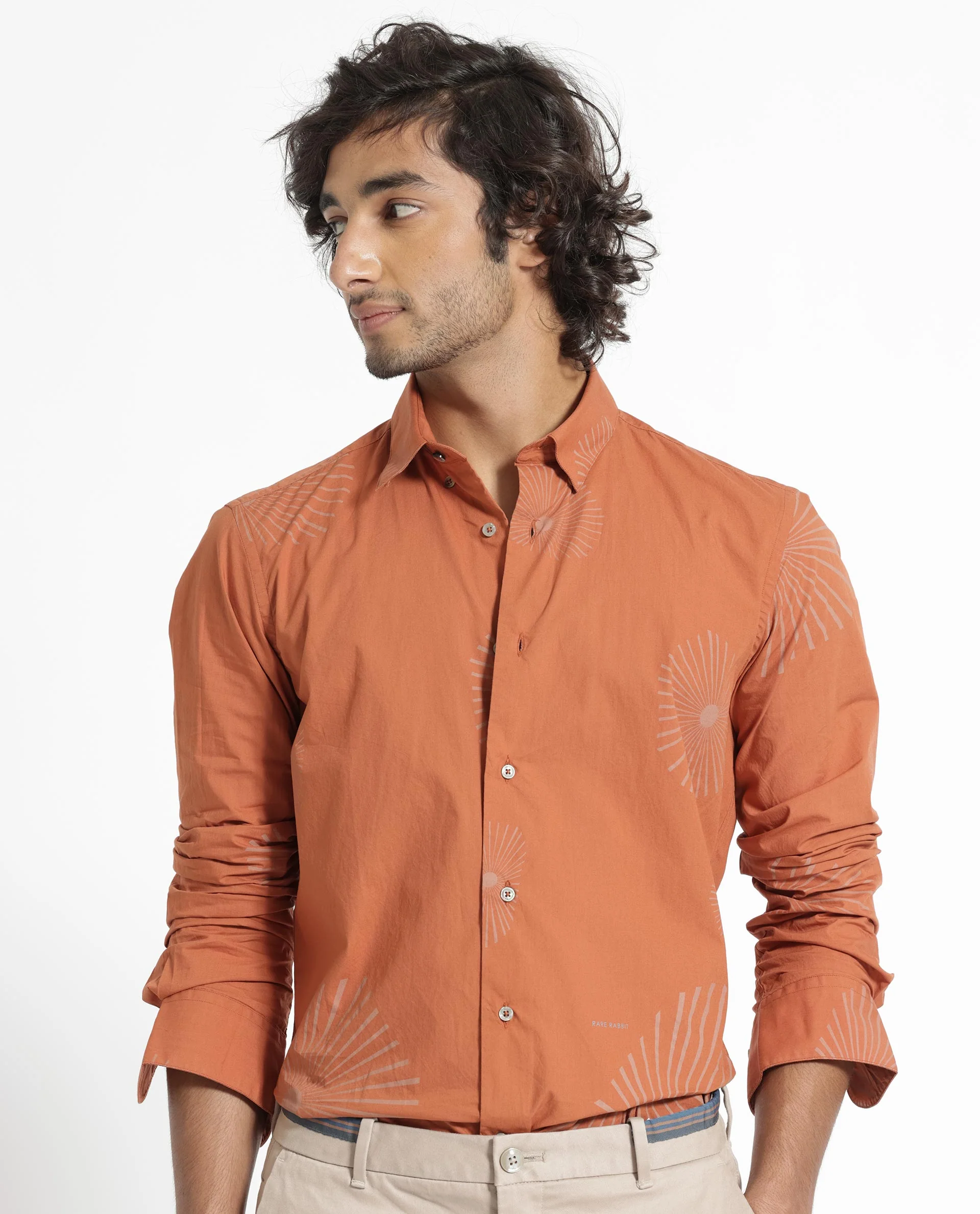 Rare Rabbit Men's Sunn Orange Cotton Floral Print Regular Fit Full Sleeve Collared Shirt - Image 6