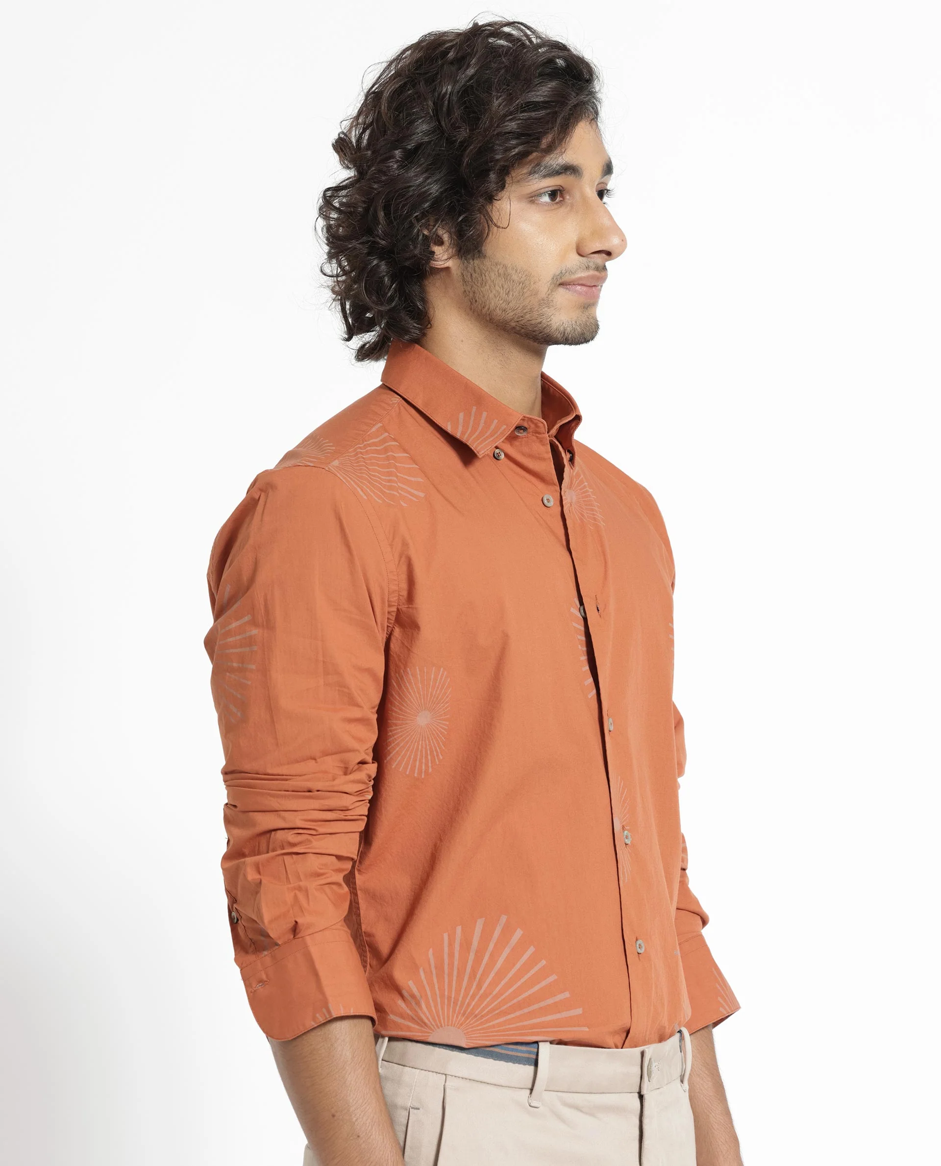 Rare Rabbit Men's Sunn Orange Cotton Floral Print Regular Fit Full Sleeve Collared Shirt - Image 7