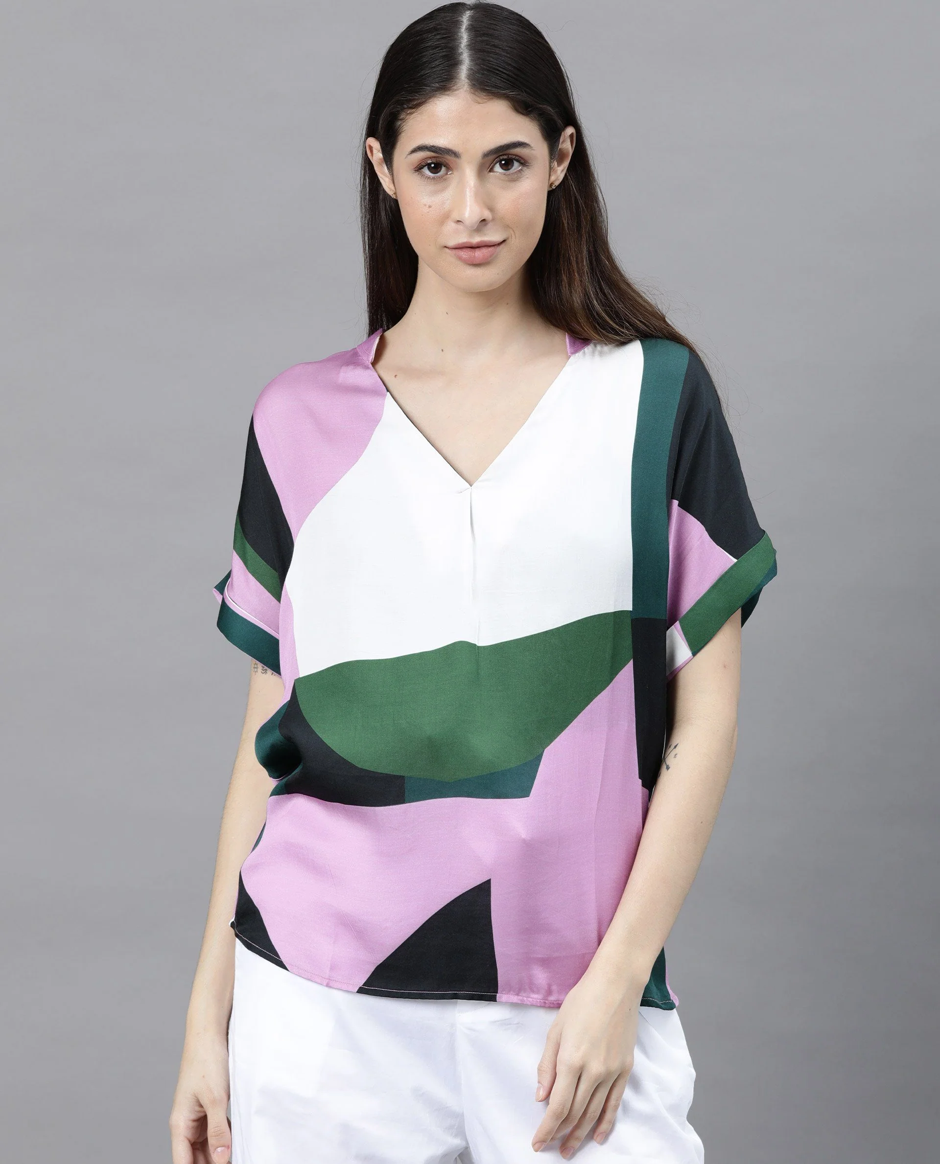 Rareism Women Supi Pink Top Full Sleeves Printed