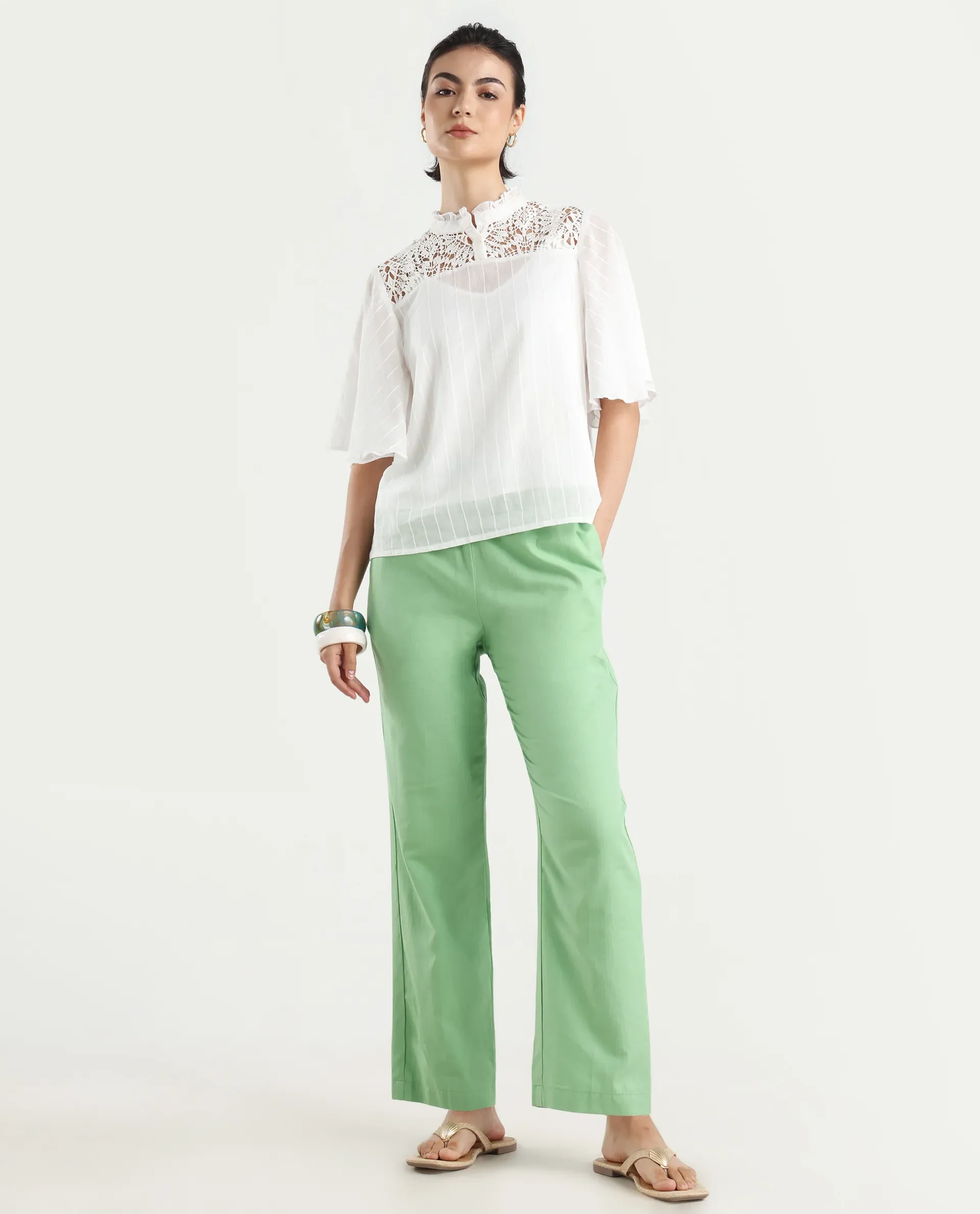 Rareism Women's Sura Off White Cotton Sweetheart Neck Plain Bell Sleeve Regular Fit Top - Image 2