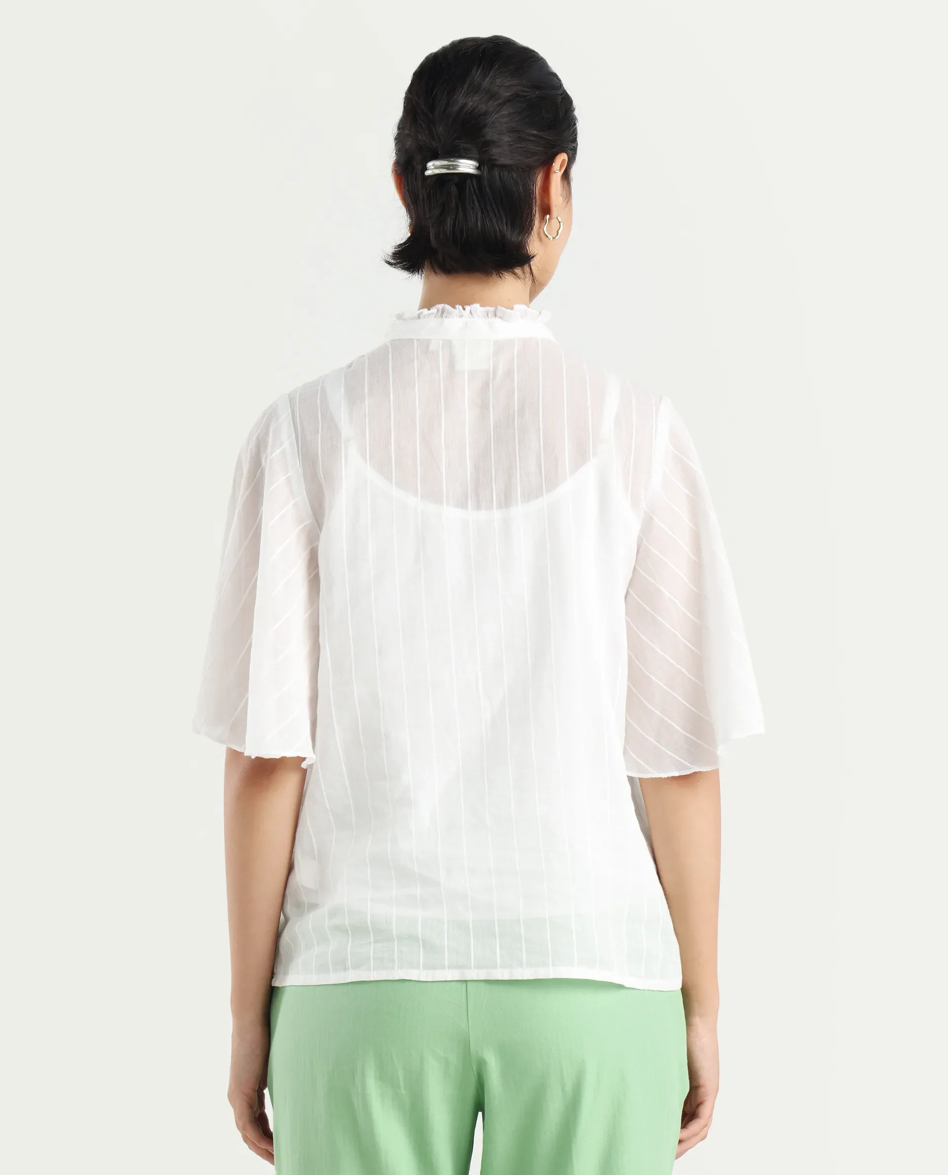Rareism Women's Sura Off White Cotton Sweetheart Neck Plain Bell Sleeve Regular Fit Top - Image 7