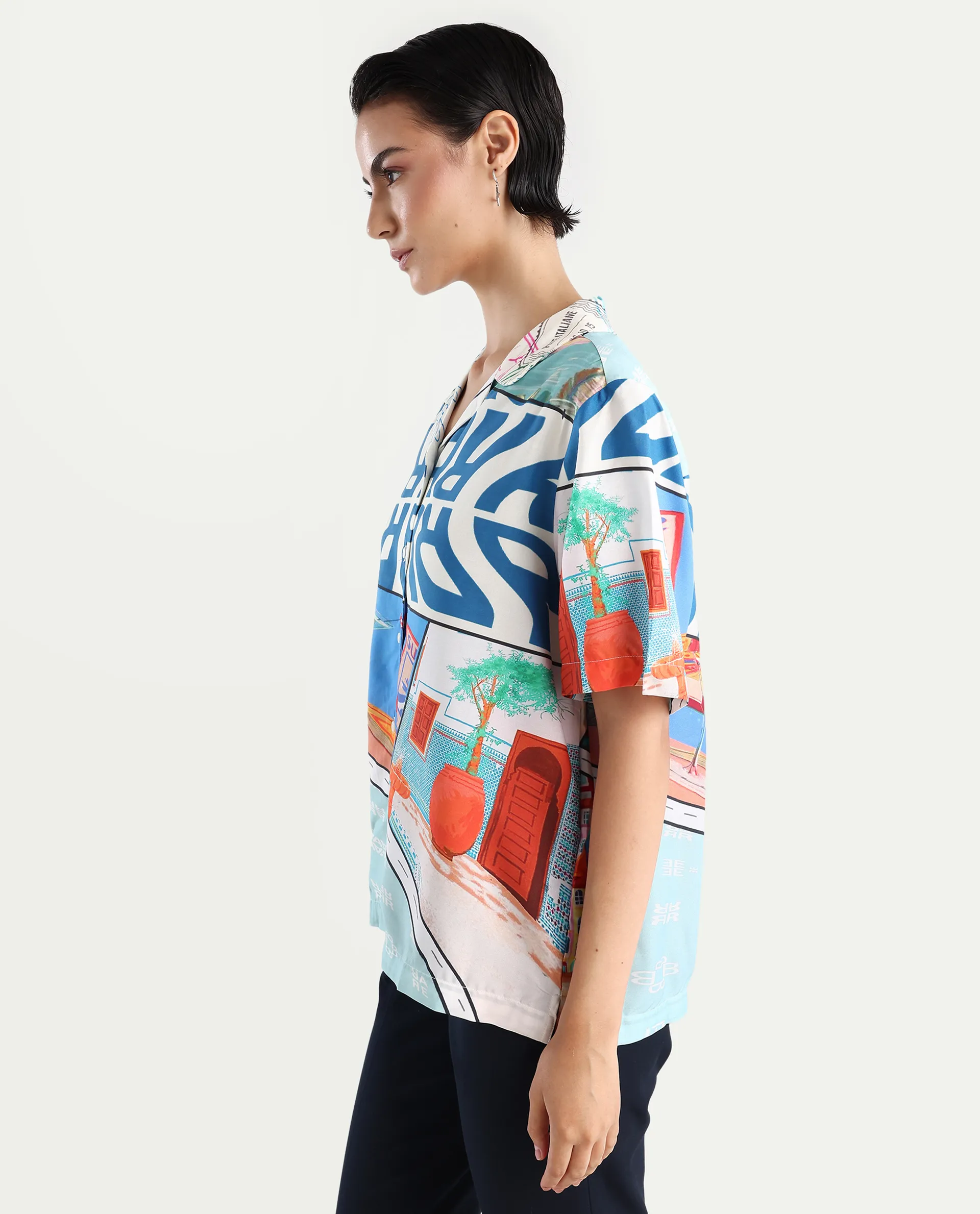 Rareism Women's Surfer Light Multi Viscose Spread Collar Abstract Print Relaxed Fit Top - Image 5