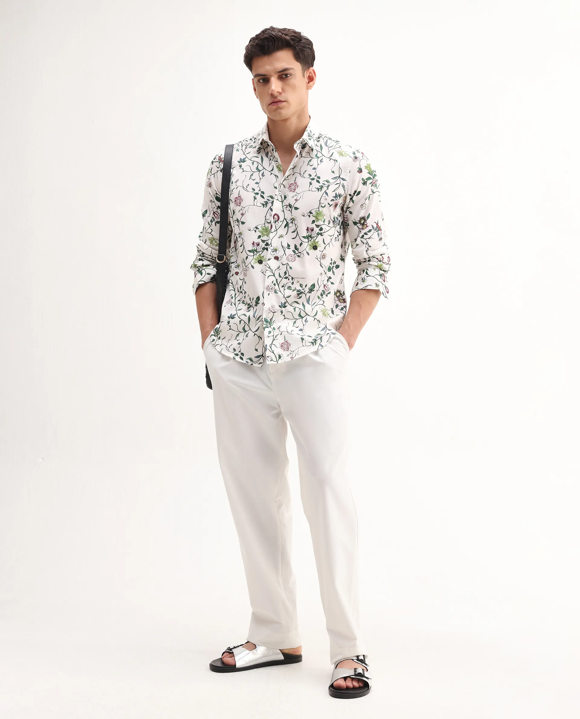 Rare Rabbit Men's Surn Off White Cotton Tropical Print Regular Fit Full Sleeve Collared Shirt - Image 2