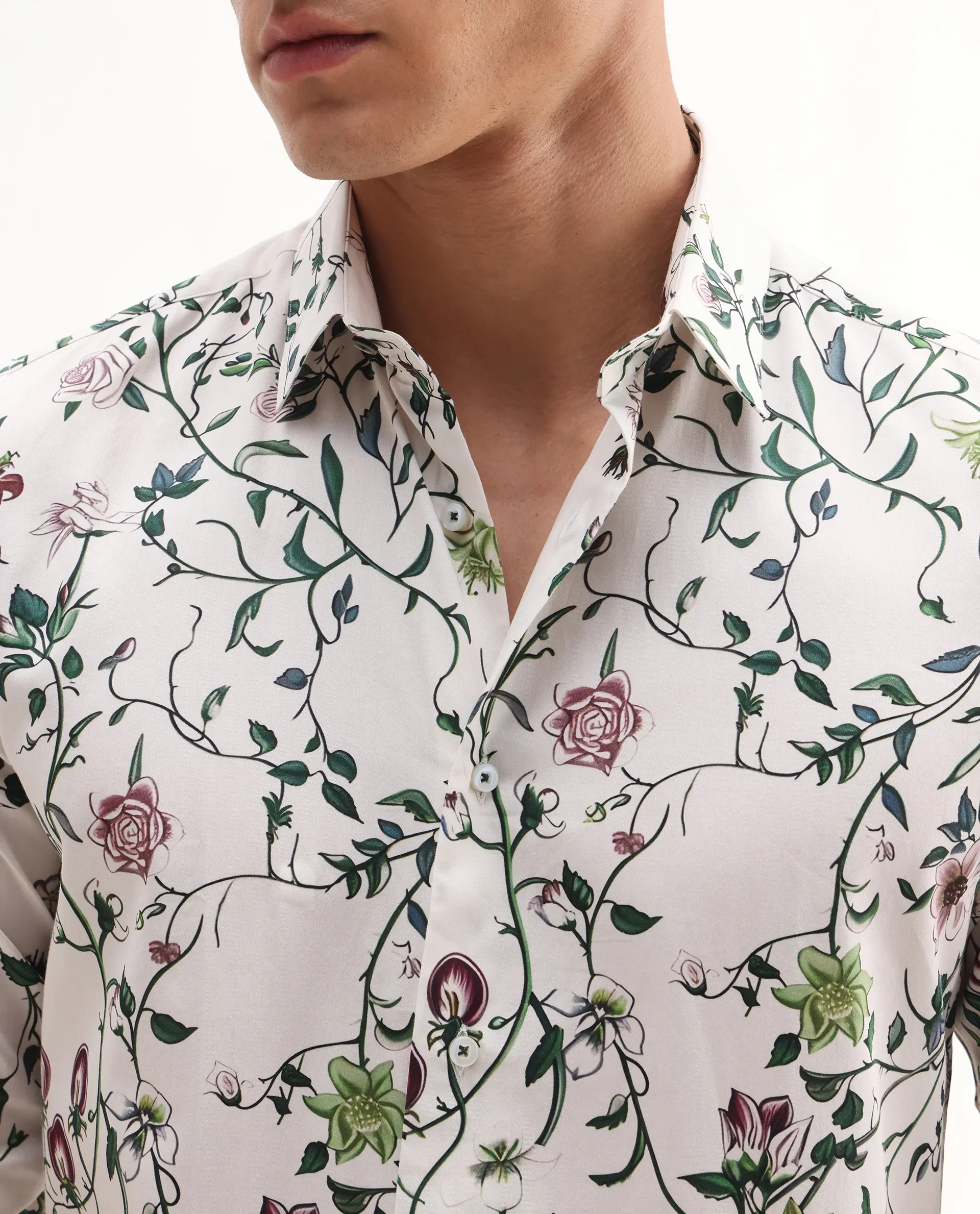 Rare Rabbit Men's Surn Off White Cotton Tropical Print Regular Fit Full Sleeve Collared Shirt - Image 3