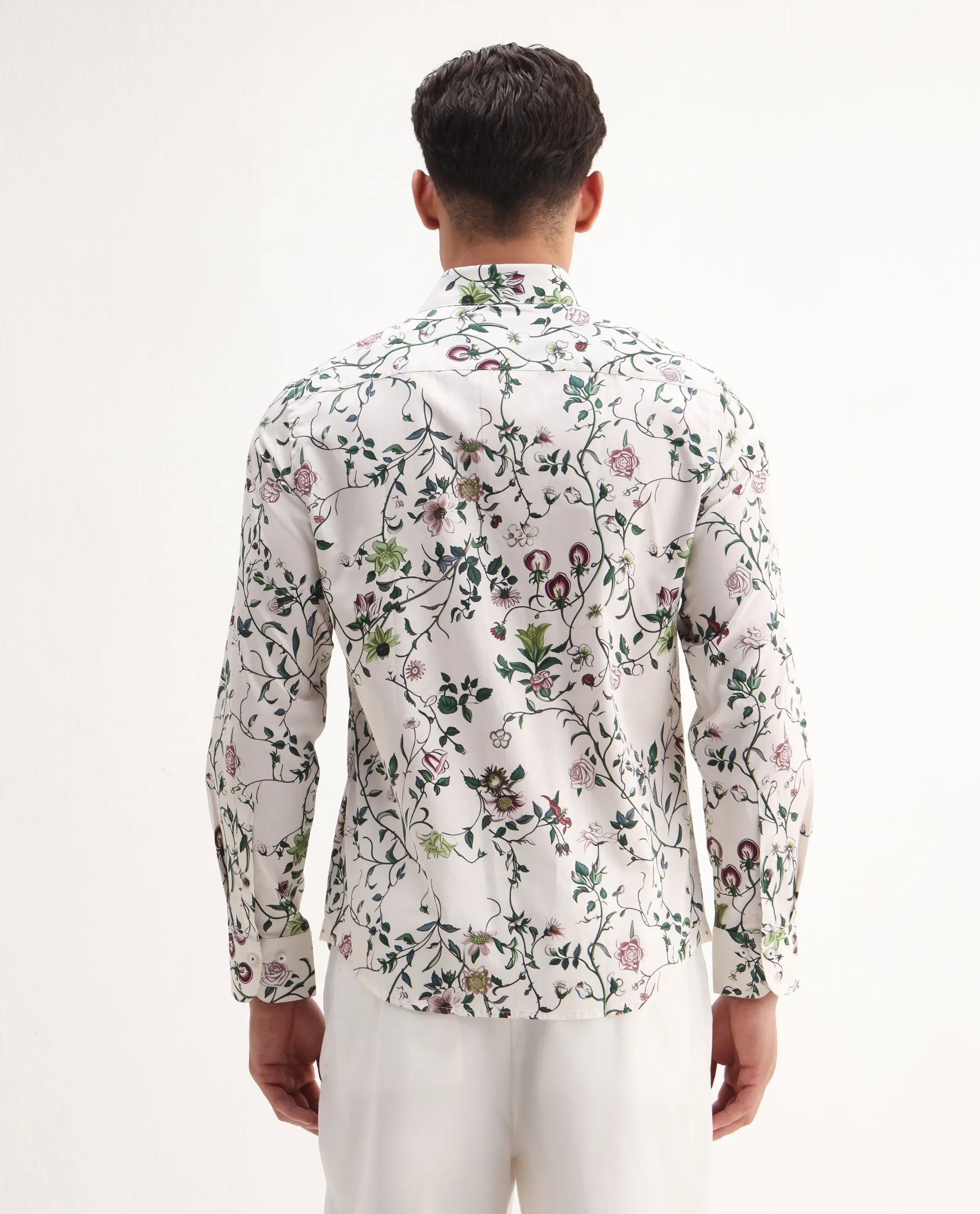 Rare Rabbit Men's Surn Off White Cotton Tropical Print Regular Fit Full Sleeve Collared Shirt - Image 7