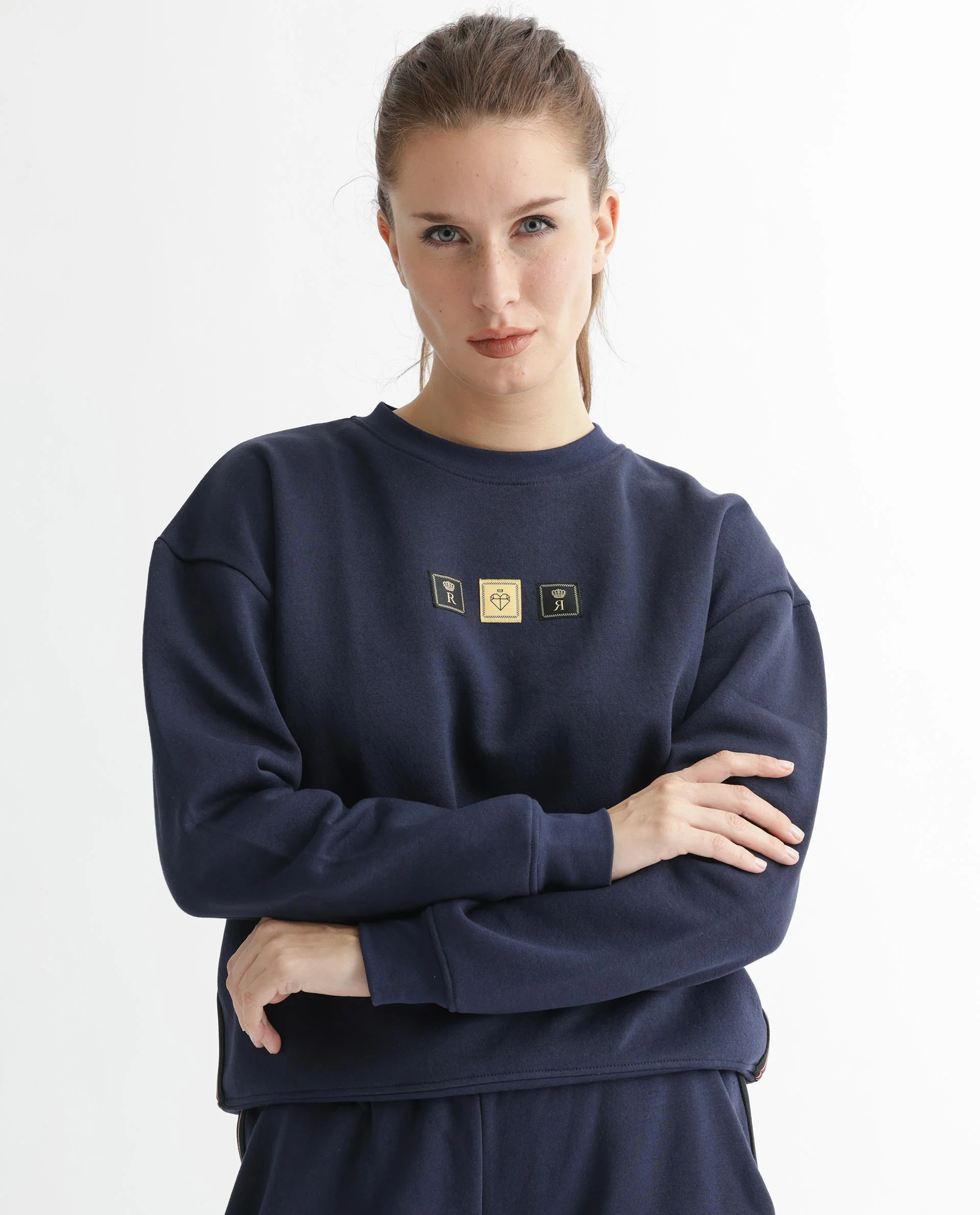 Rareism Women's Suzie Navy Polyester Blend Crew Neck Graphic Print Cuffed Sleeve Relaxed Fit Sweatshirt - Image 17