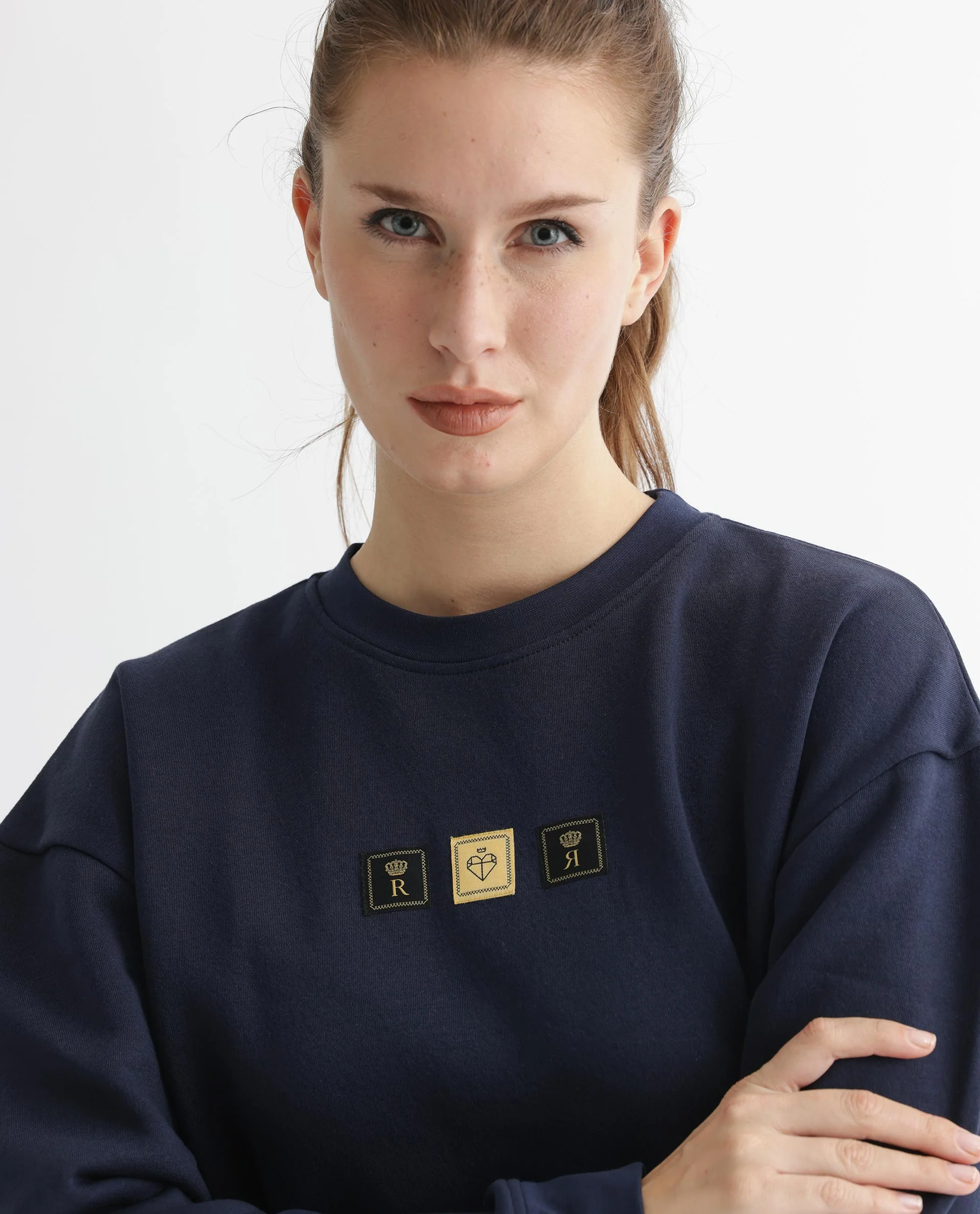 Rareism Women's Suzie Navy Polyester Blend Crew Neck Graphic Print Cuffed Sleeve Relaxed Fit Sweatshirt - Image 5