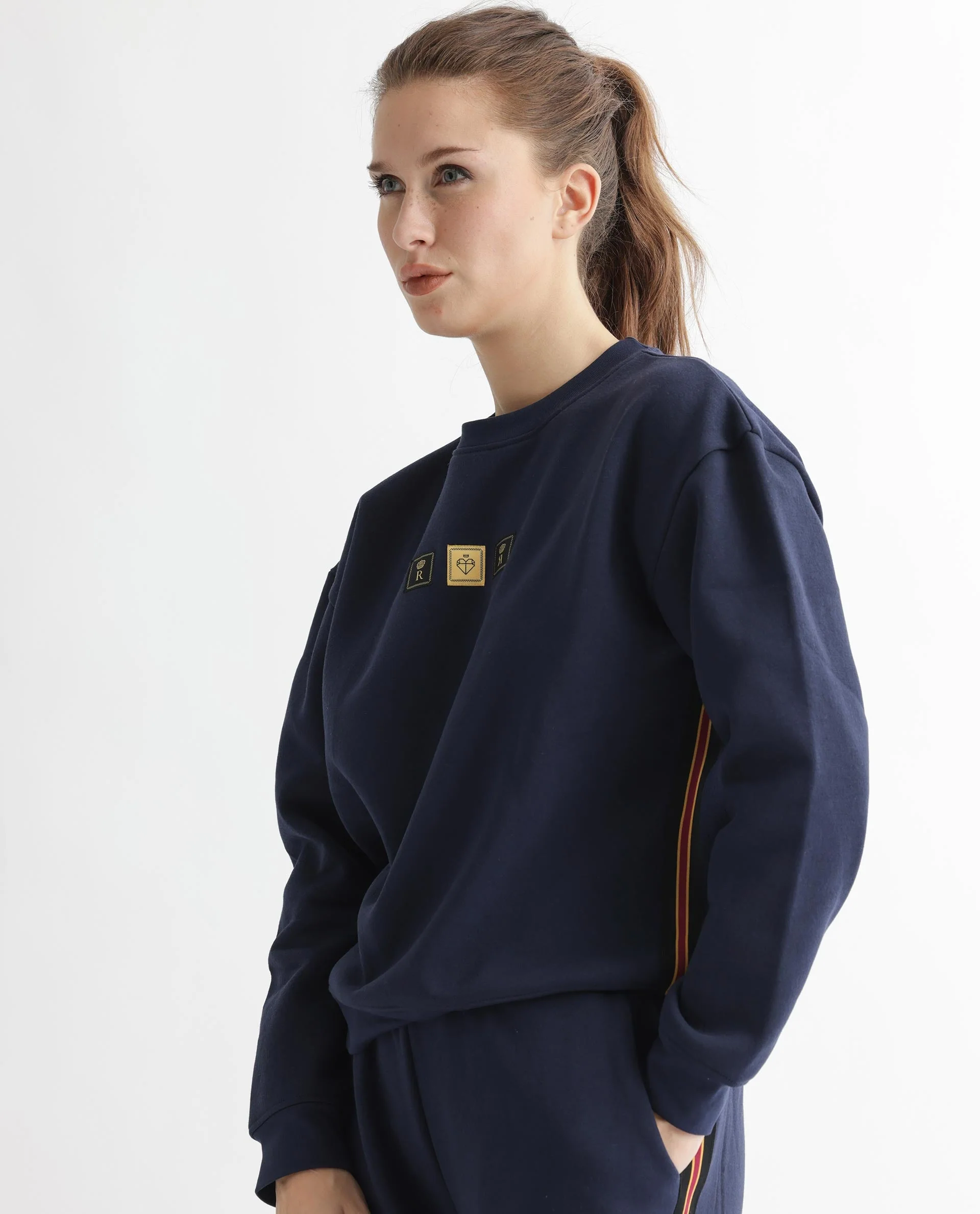 Rareism Women's Suzie Navy Polyester Blend Crew Neck Graphic Print Cuffed Sleeve Relaxed Fit Sweatshirt - Image 6