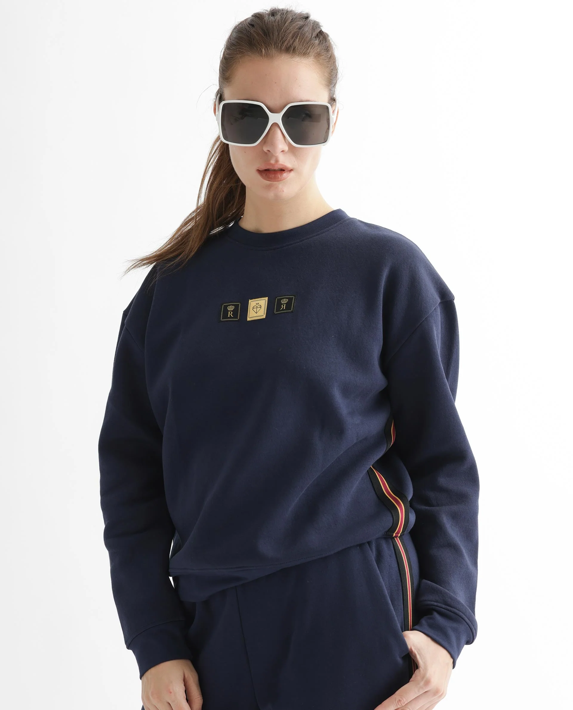 Rareism Women's Suzie Navy Polyester Blend Crew Neck Graphic Print Cuffed Sleeve Relaxed Fit Sweatshirt - Image 7