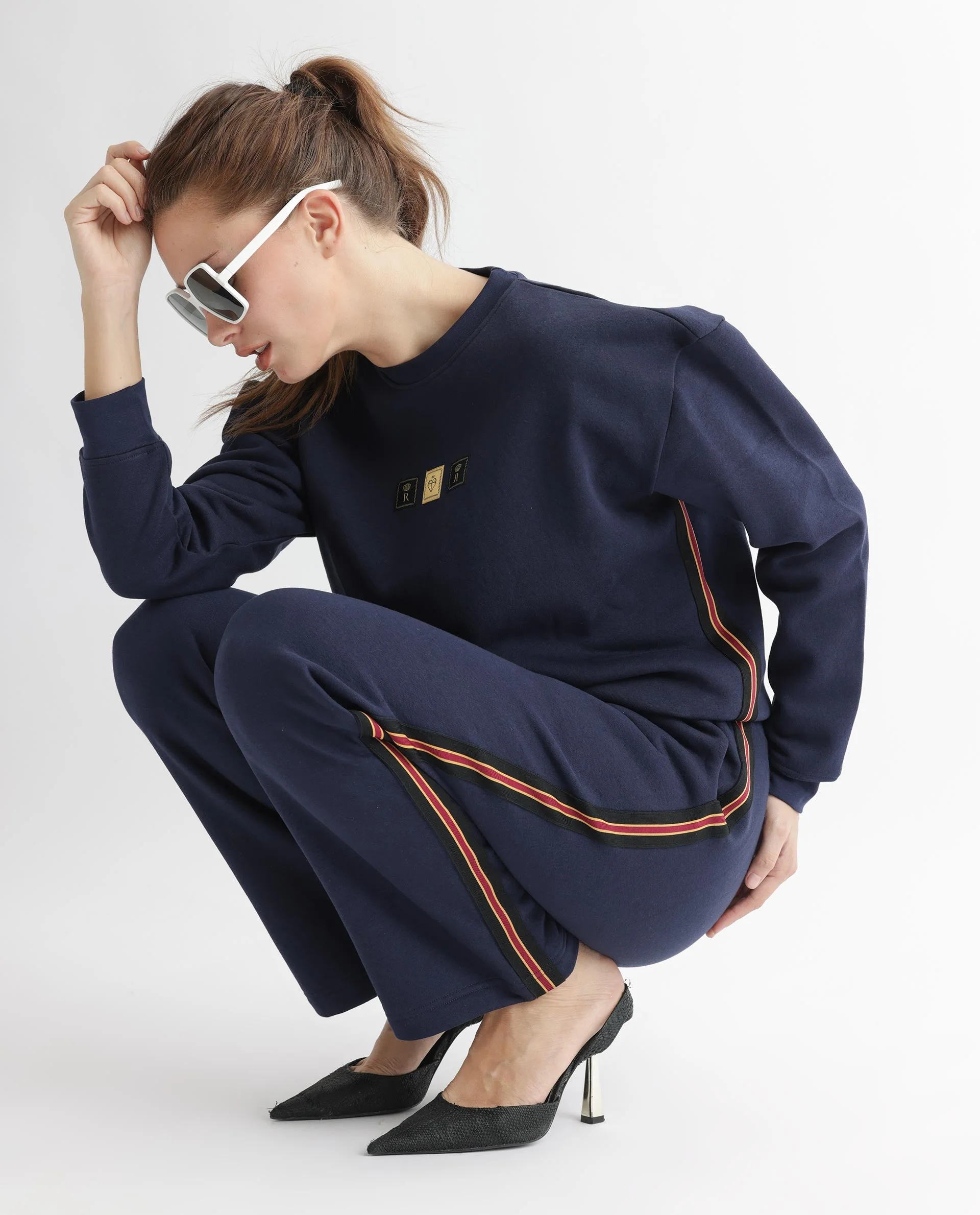 Rareism Women's Suzie Navy Polyester Blend Crew Neck Graphic Print Cuffed Sleeve Relaxed Fit Sweatshirt - Image 8