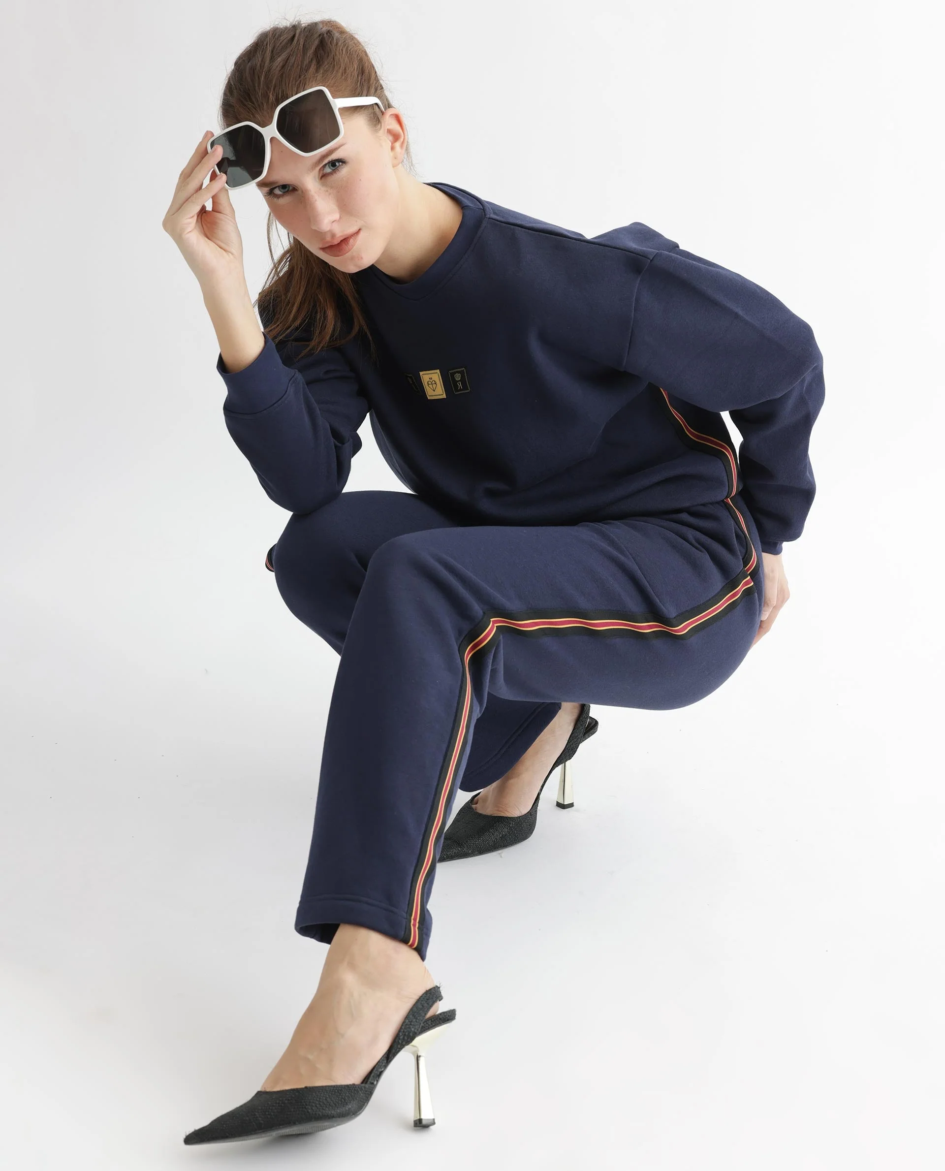 Rareism Women's Suzie Navy Polyester Blend Crew Neck Graphic Print Cuffed Sleeve Relaxed Fit Sweatshirt - Image 9
