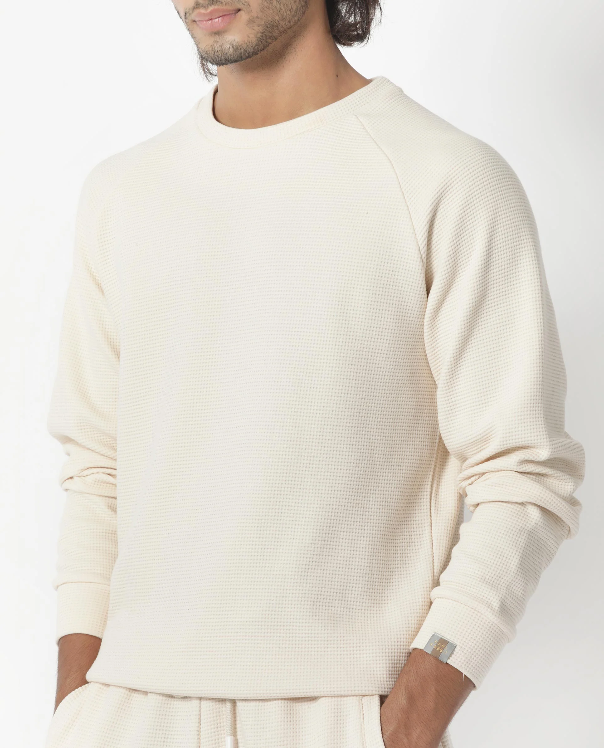 Rare Rabbit Men's Sven Light Beige Cotton Plain Regular Fit Full Sleeve Crew Neck Sweatshirt - Image 2