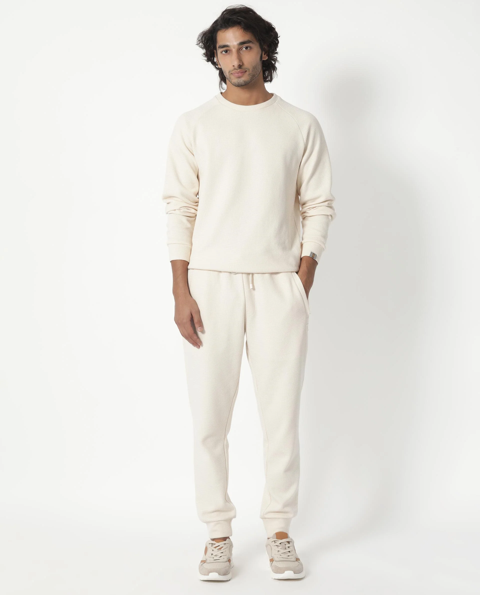 Rare Rabbit Men's Sven Light Beige Cotton Plain Regular Fit Full Sleeve Crew Neck Sweatshirt - Image 3