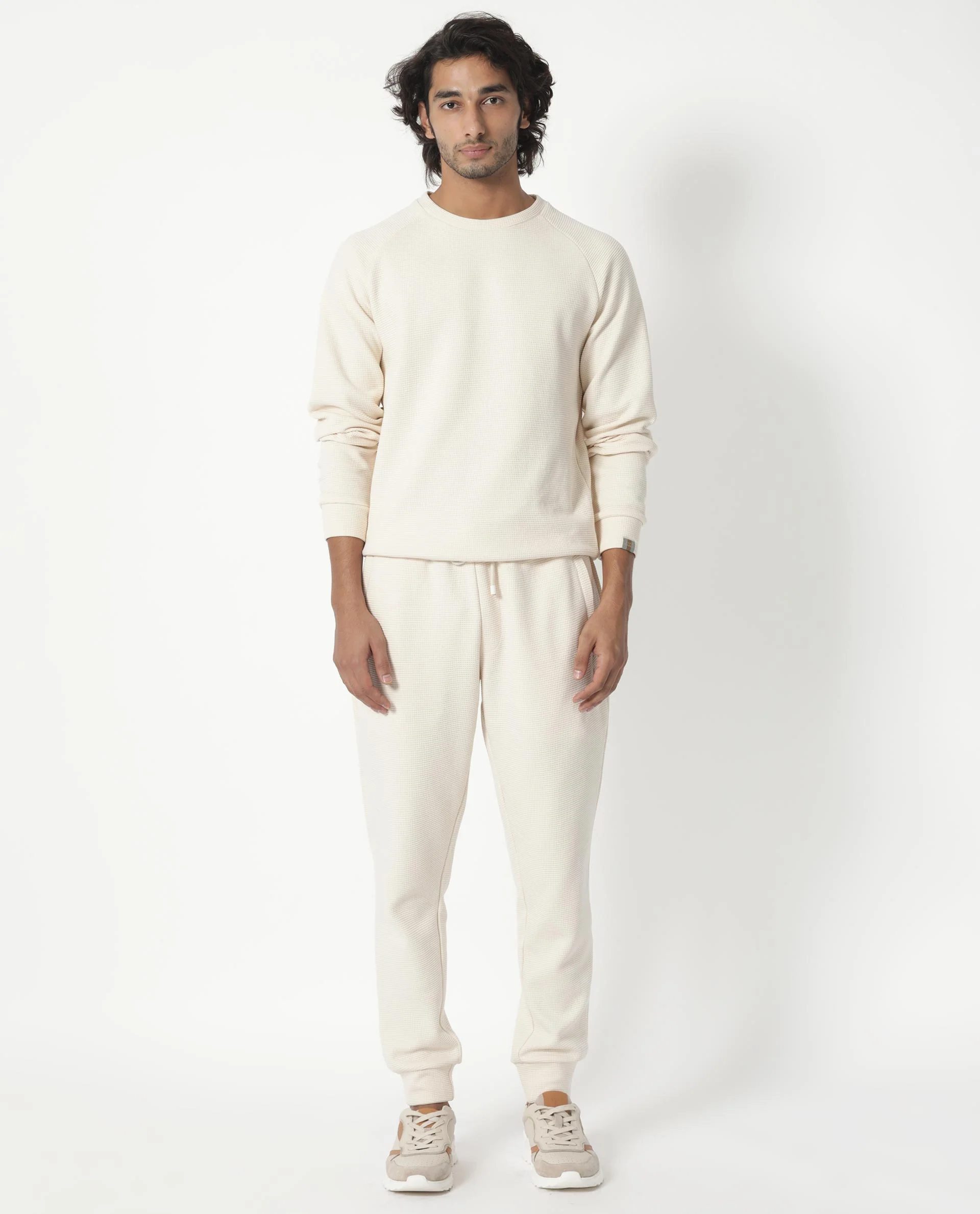 Rare Rabbit Men's Sven Light Beige Cotton Plain Regular Fit Full Sleeve Crew Neck Sweatshirt - Image 4