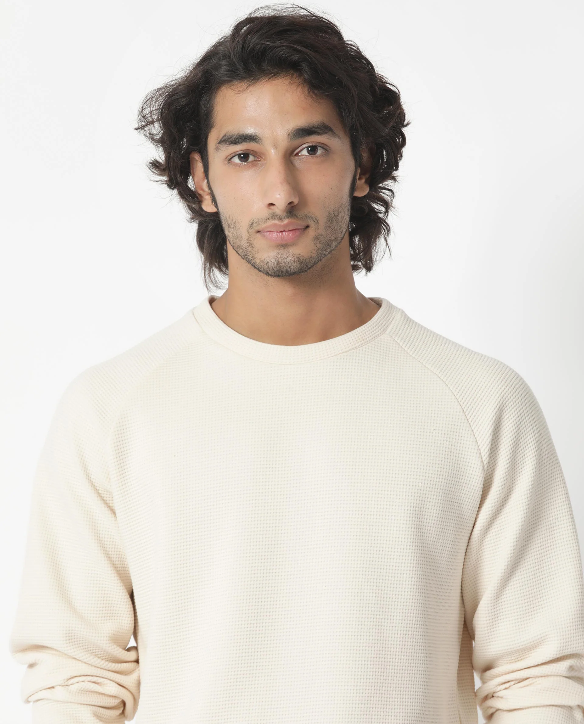 Rare Rabbit Men's Sven Light Beige Cotton Plain Regular Fit Full Sleeve Crew Neck Sweatshirt - Image 5
