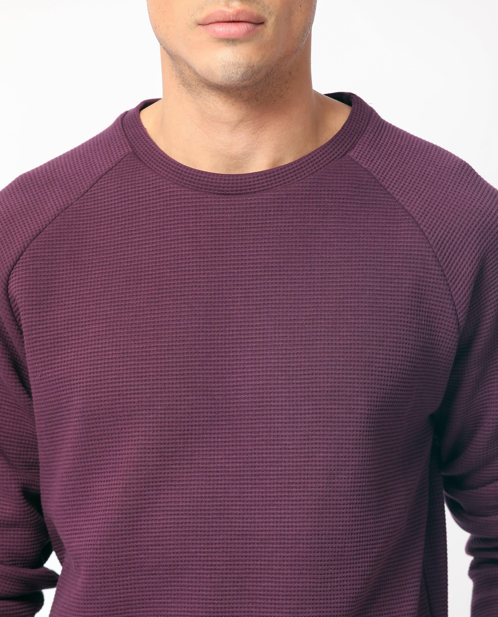 Rare Rabbit Men's Sven Purple Cotton Plain Regular Fit Full Sleeve Crew Neck Sweatshirt - Image 3
