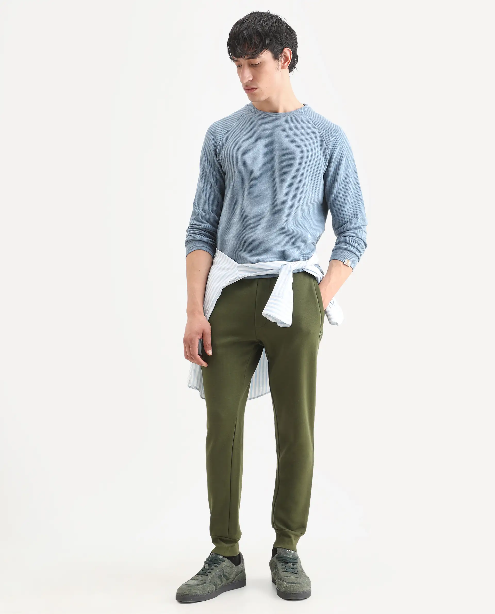 Rare Rabbit Men's Sven Teal Cotton Plain Regular Fit Full Sleeve Crew Neck Sweatshirt - Image 2