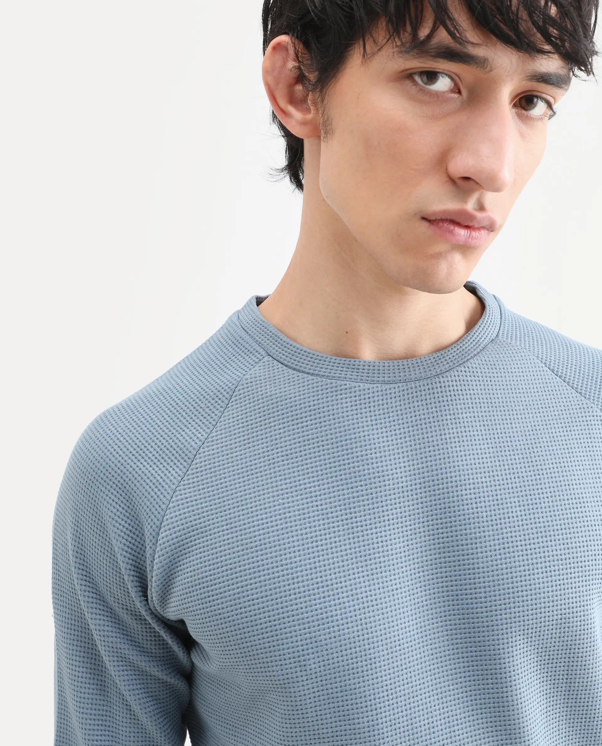 Rare Rabbit Men's Sven Teal Cotton Plain Regular Fit Full Sleeve Crew Neck Sweatshirt - Image 4