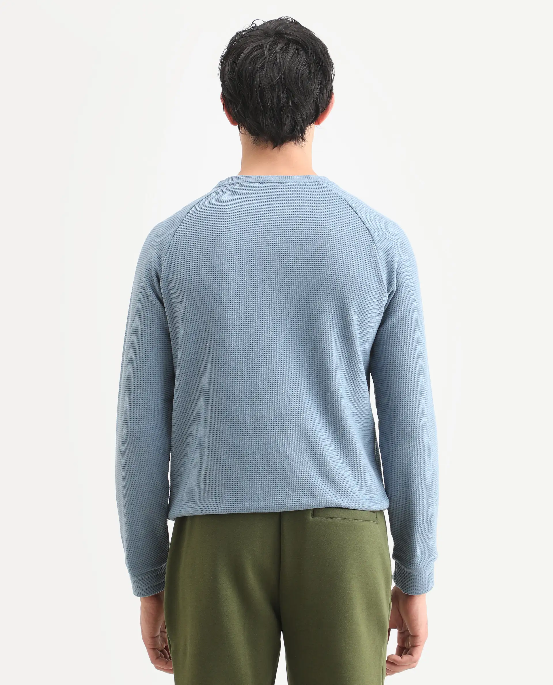 Rare Rabbit Men's Sven Teal Cotton Plain Regular Fit Full Sleeve Crew Neck Sweatshirt - Image 7