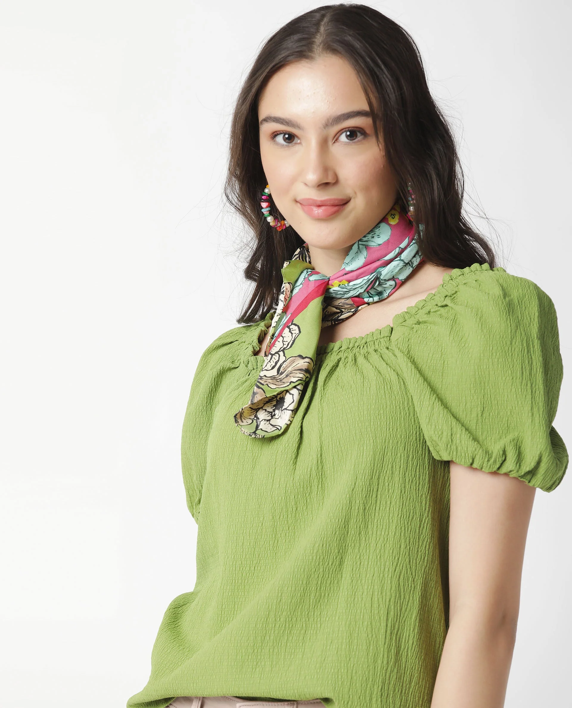Rareism Women's Swag Green Cotton Blend Square Neck Plain Tailored Top - Image 11