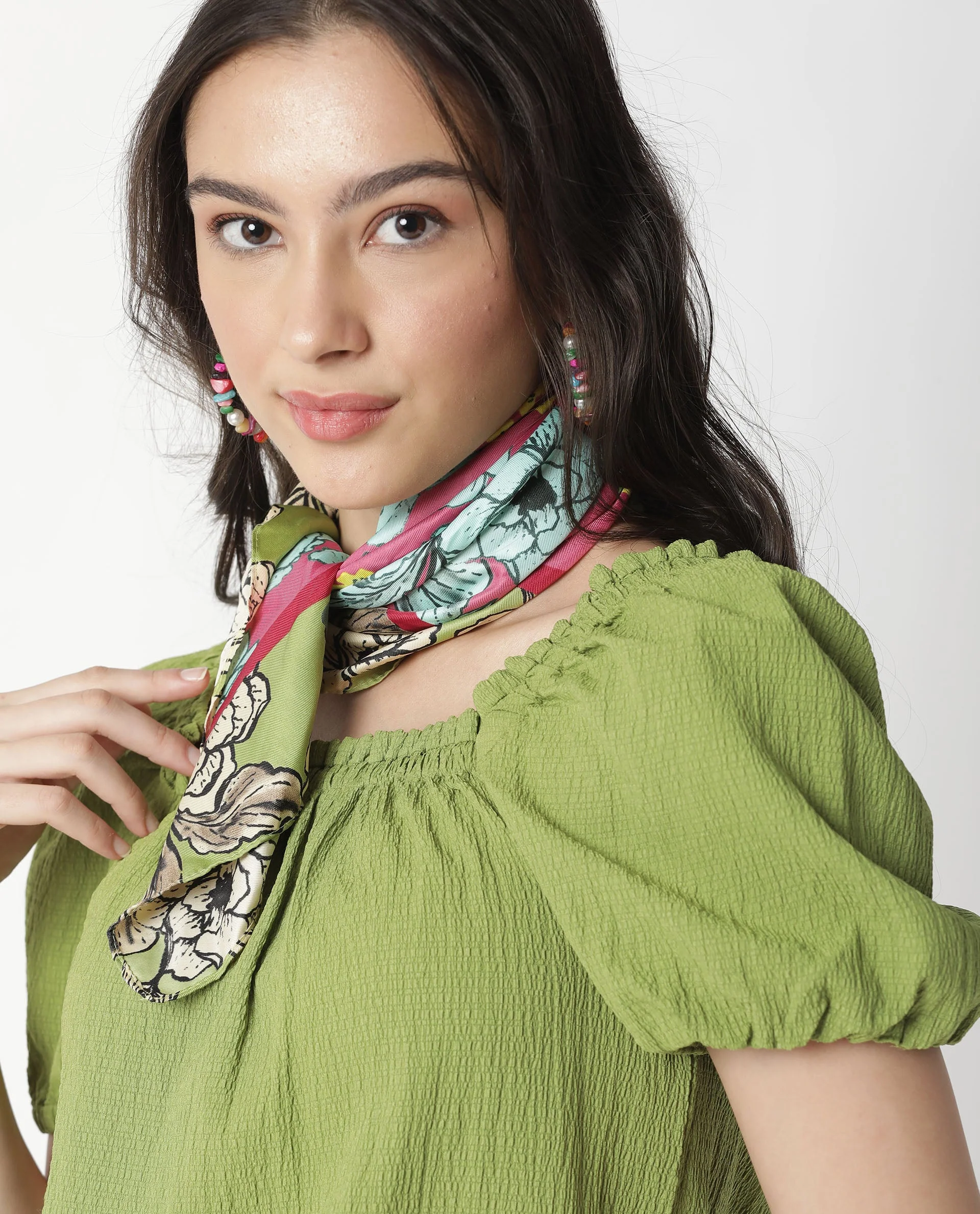 Rareism Women's Swag Green Cotton Blend Square Neck Plain Tailored Top - Image 14