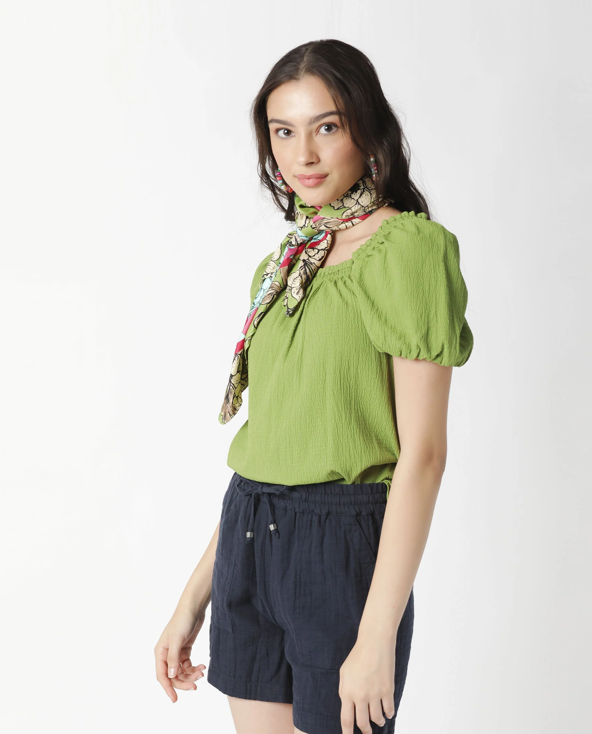 Rareism Women's Swag Green Cotton Blend Square Neck Plain Tailored Top - Image 15