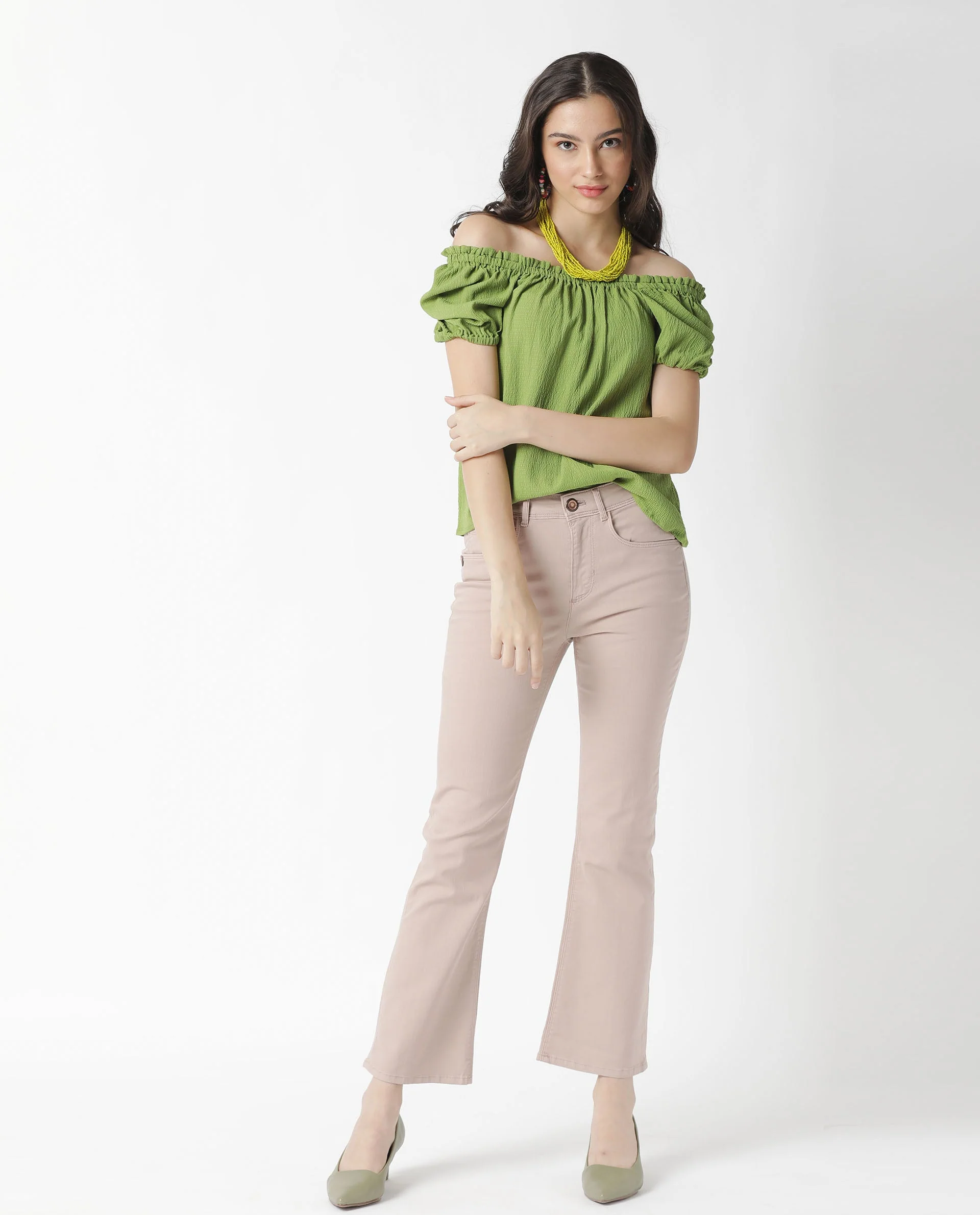 Rareism Women's Swag Green Cotton Blend Square Neck Plain Tailored Top - Image 2