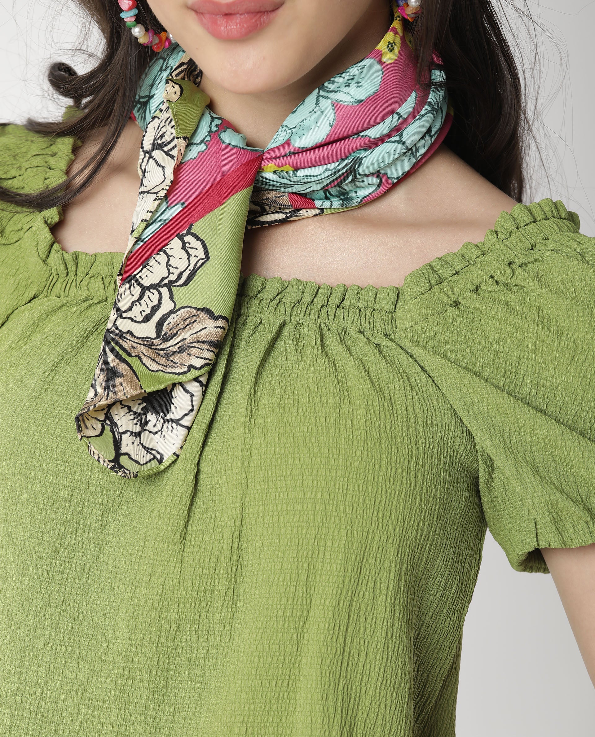 Rareism Women's Swag Green Cotton Blend Square Neck Plain Tailored Top - Image 3
