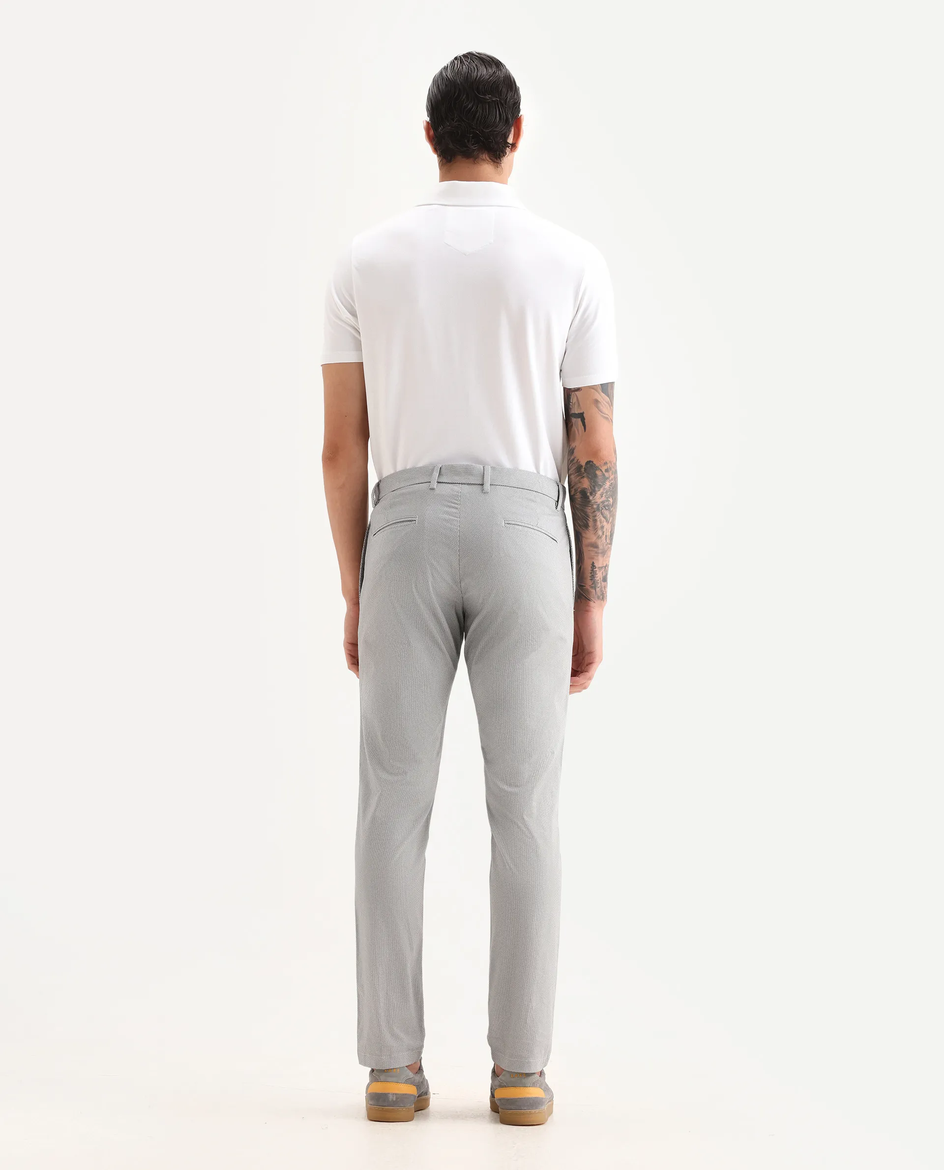 Rare Rabbit Men's Swamp Light Grey Cotton Textured Regular Fit Trouser - Image 8