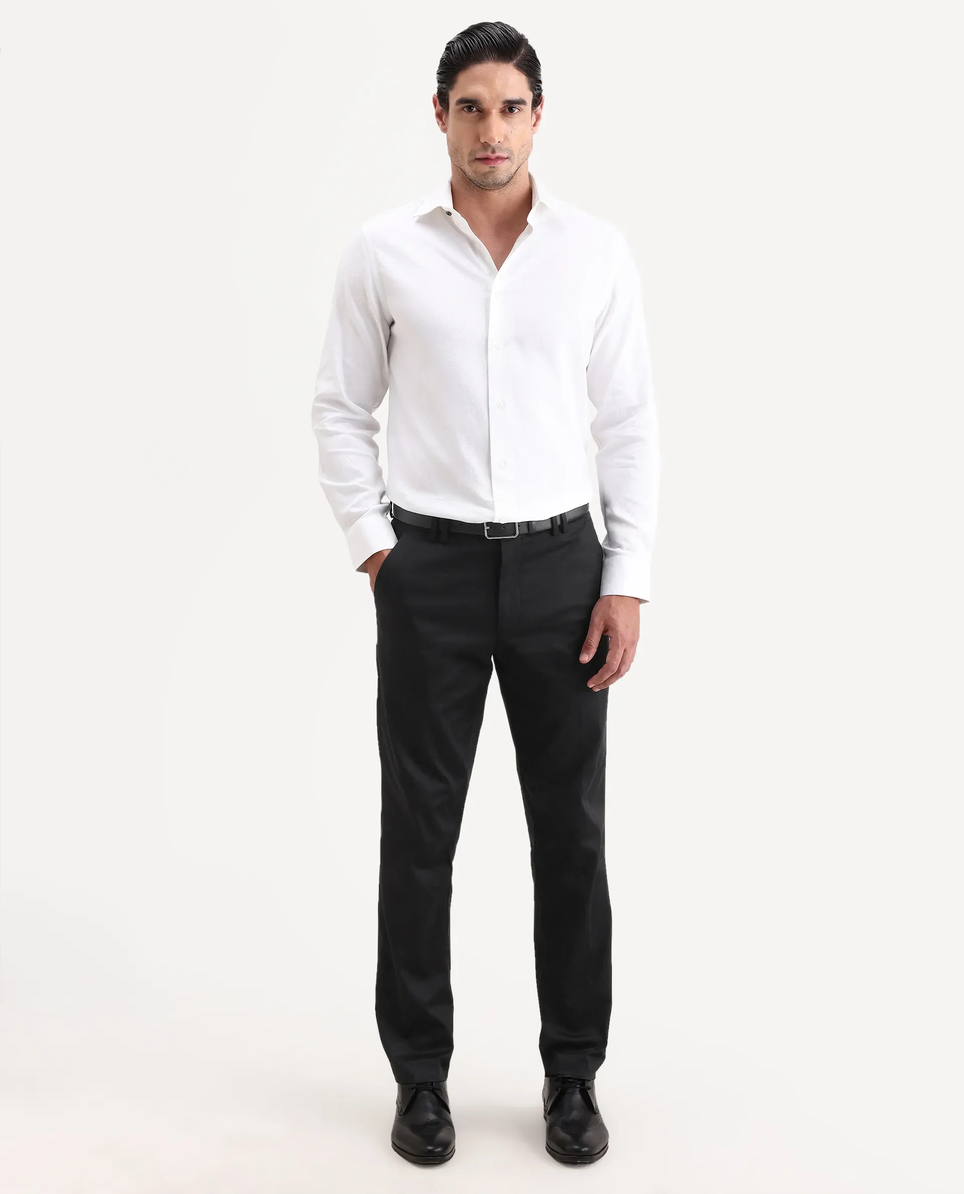 Rare Rabbit Men's Swat Black Cotton Blend Fabric Regular Fit Plain Trouser - Image 2