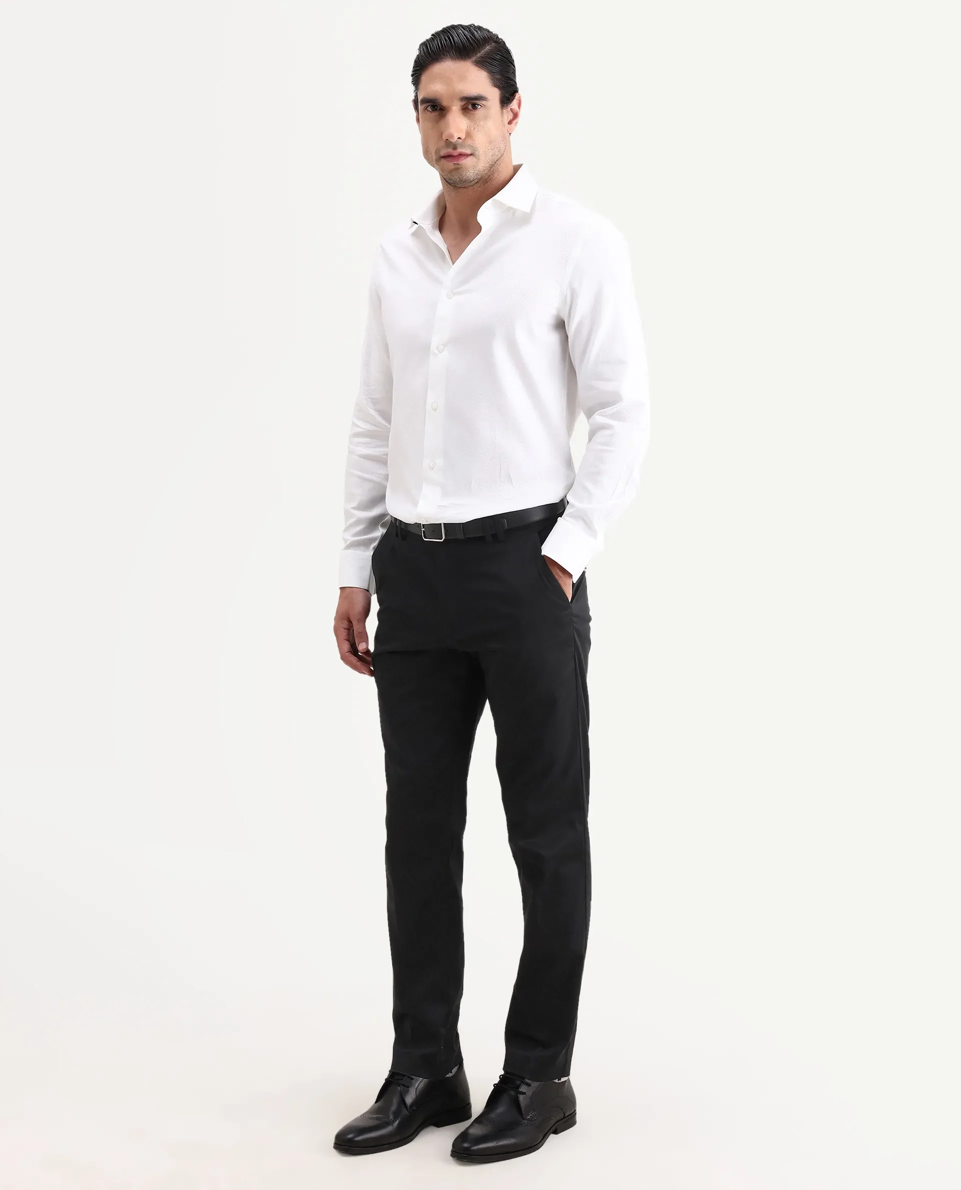 Rare Rabbit Men's Swat Black Cotton Blend Fabric Regular Fit Plain Trouser - Image 5