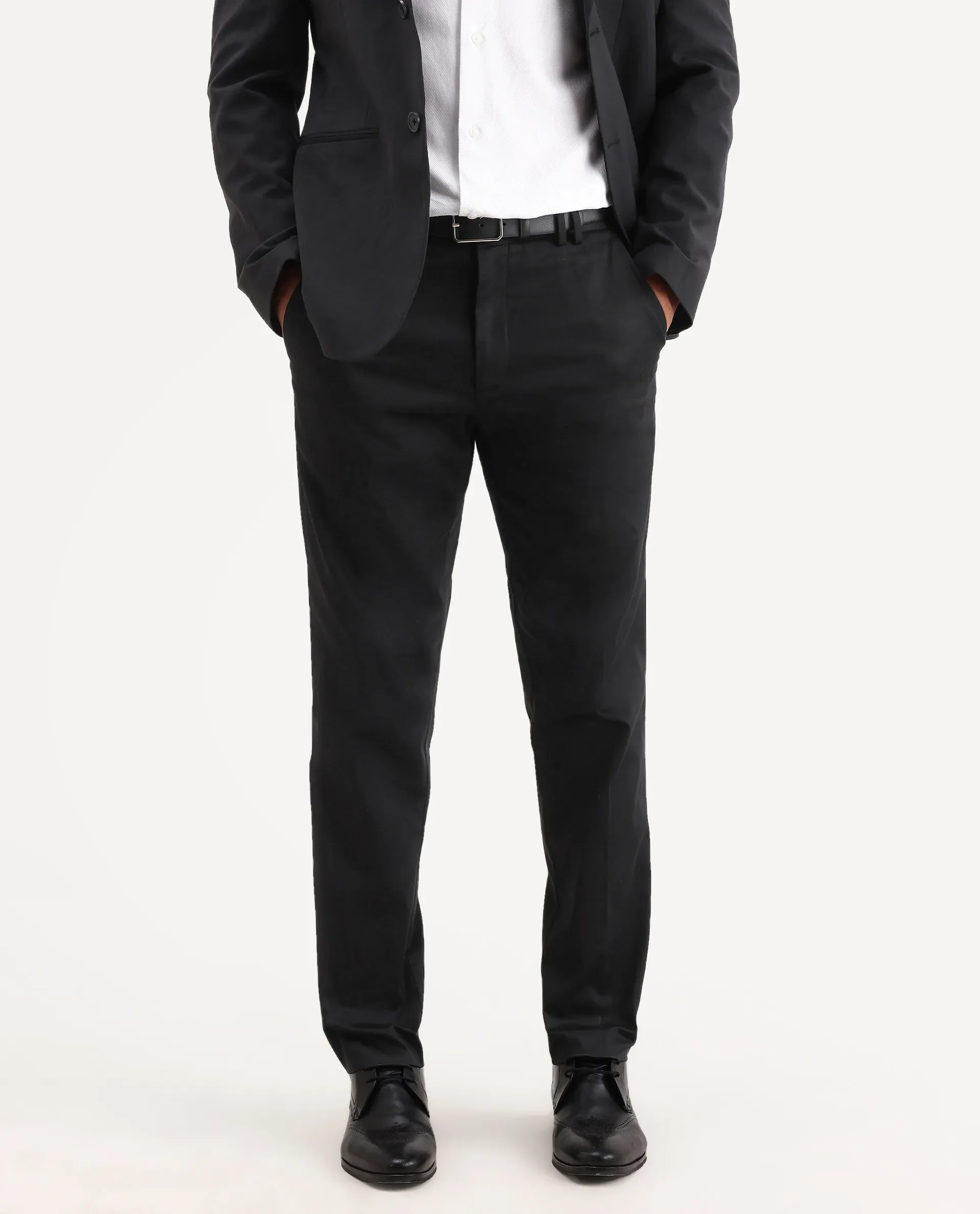 Rare Rabbit Men's Swat Black Cotton Blend Fabric Regular Fit Plain Trouser - Image 7