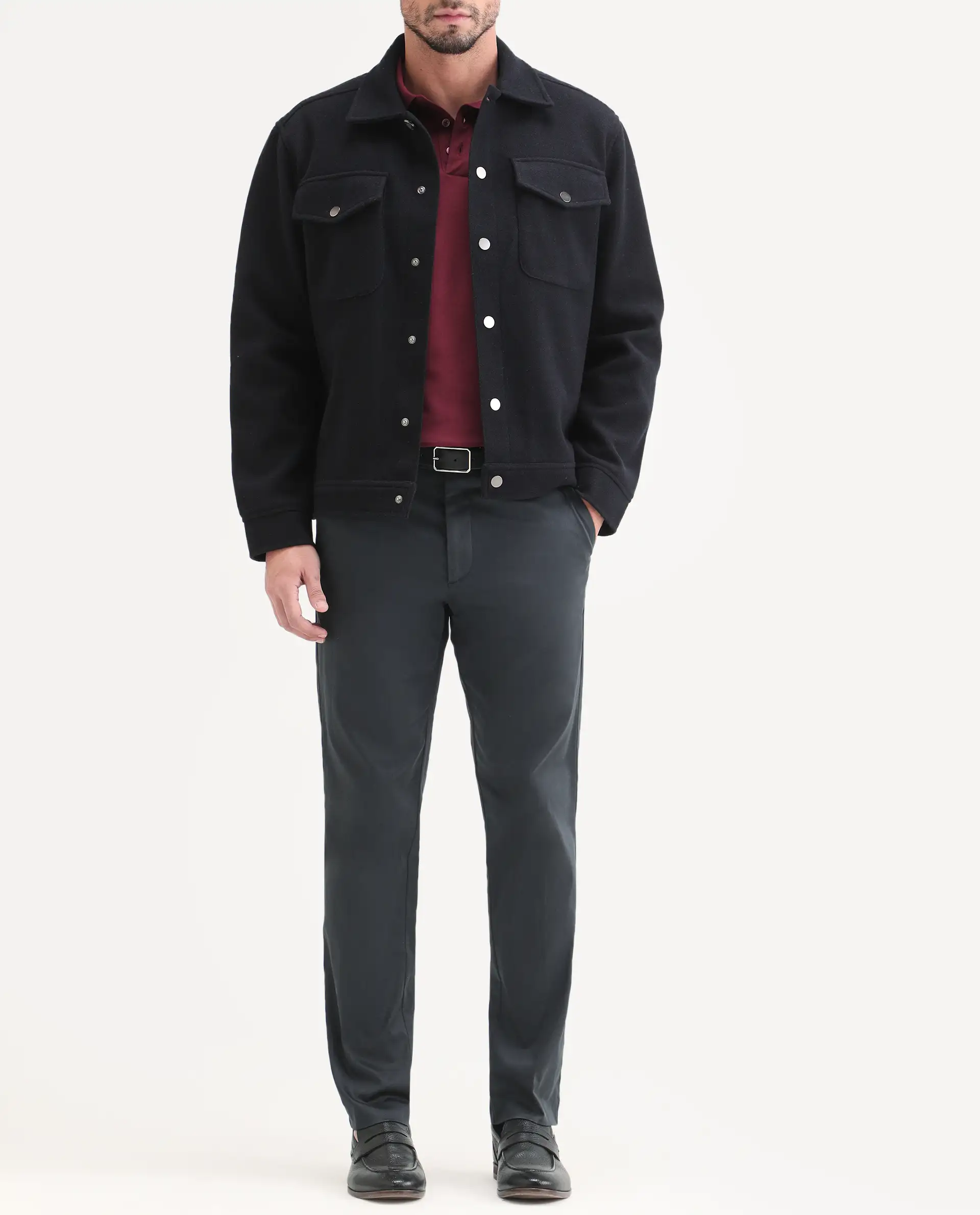 Rare Rabbit Men's Swat Dark Blue Cotton Blend Fabric Regular Fit Plain Trouser - Image 2
