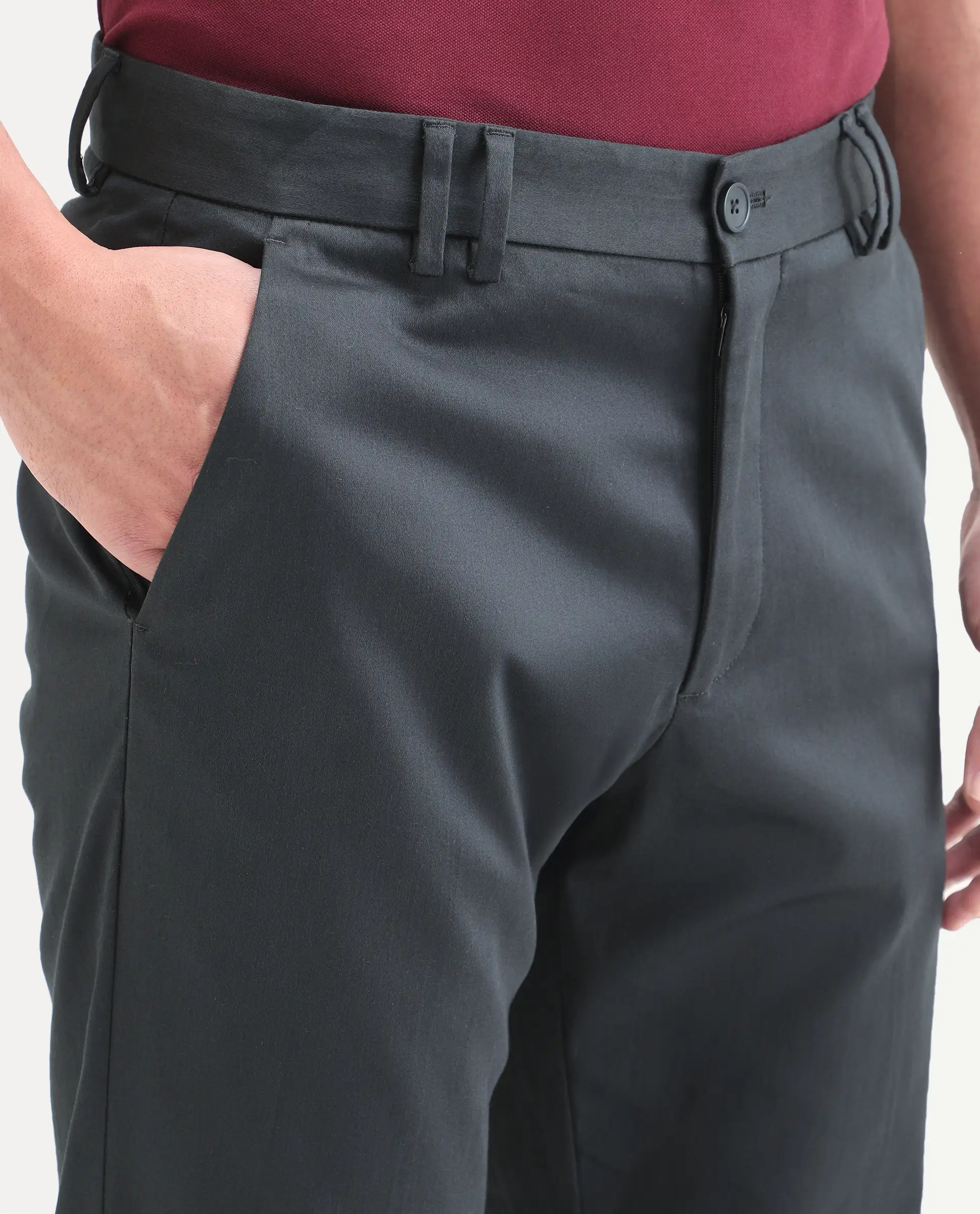Rare Rabbit Men's Swat Dark Blue Cotton Blend Fabric Regular Fit Plain Trouser - Image 3