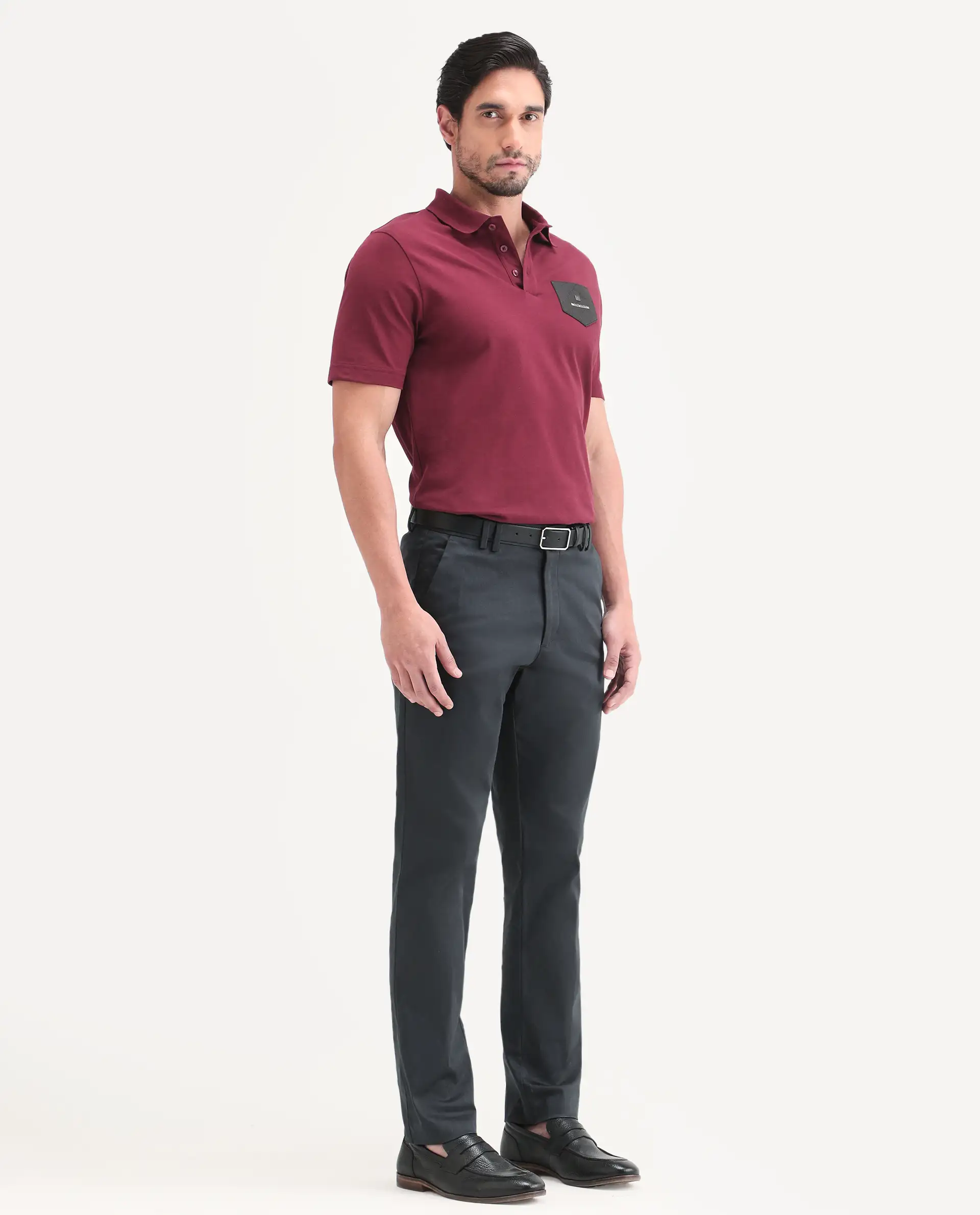 Rare Rabbit Men's Swat Dark Blue Cotton Blend Fabric Regular Fit Plain Trouser - Image 4
