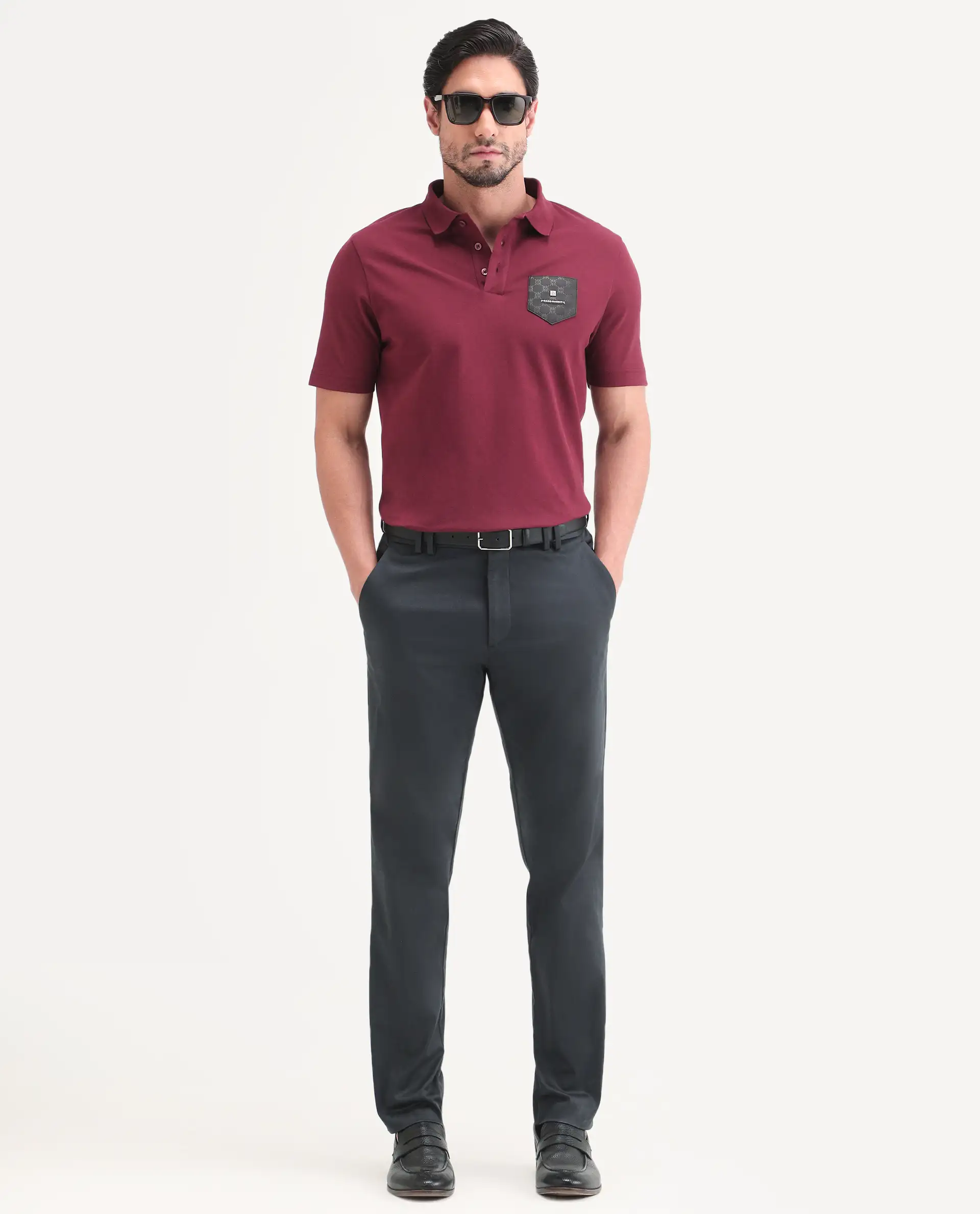 Rare Rabbit Men's Swat Dark Blue Cotton Blend Fabric Regular Fit Plain Trouser - Image 5