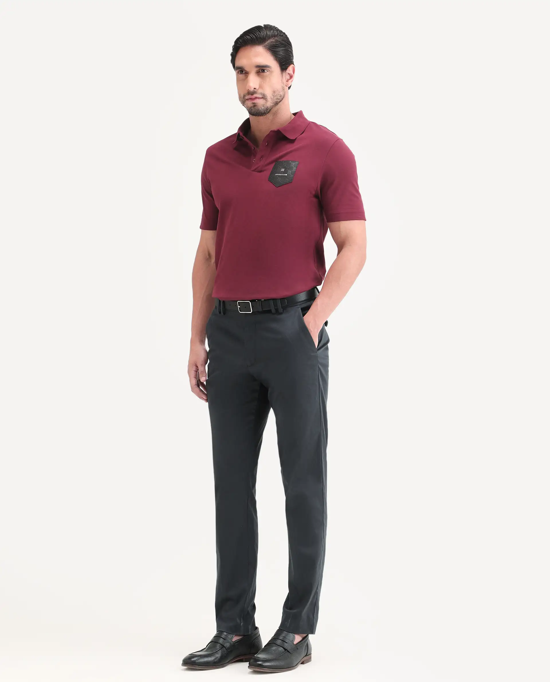 Rare Rabbit Men's Swat Dark Blue Cotton Blend Fabric Regular Fit Plain Trouser - Image 7