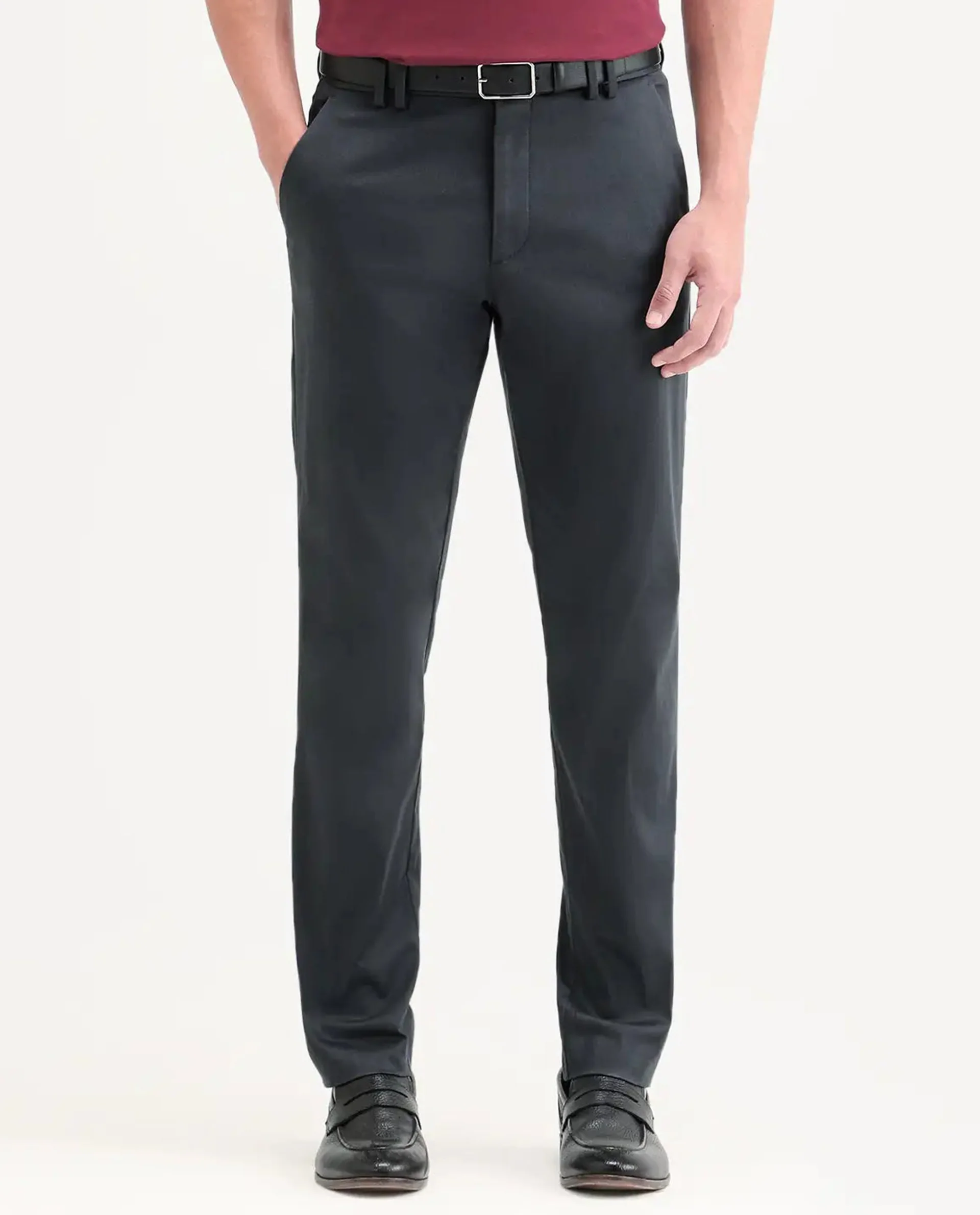 Rare Rabbit Men's Swat Dark Blue Cotton Blend Fabric Regular Fit Plain Trouser - Image 9