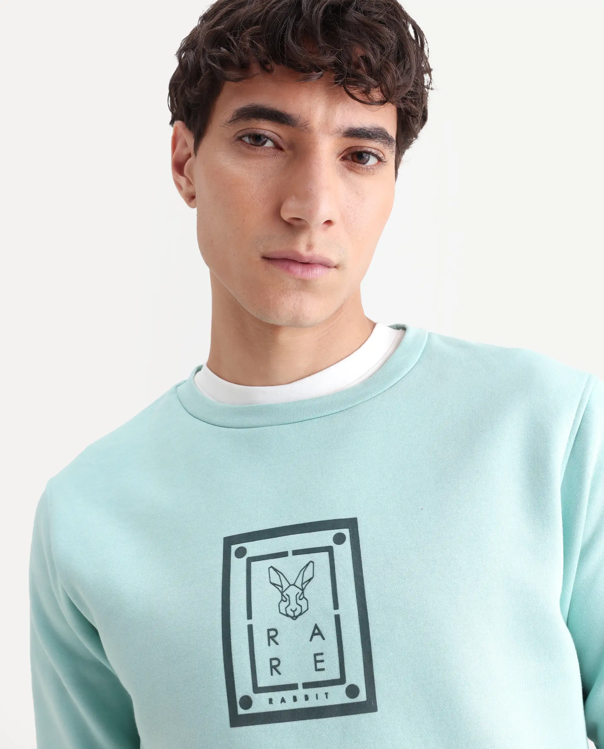 Rare Rabbit Men's Sweeney Light Green Cotton Graphic Print Regular Fit Full Sleeve Crew Neck Sweatshirt - Image 4