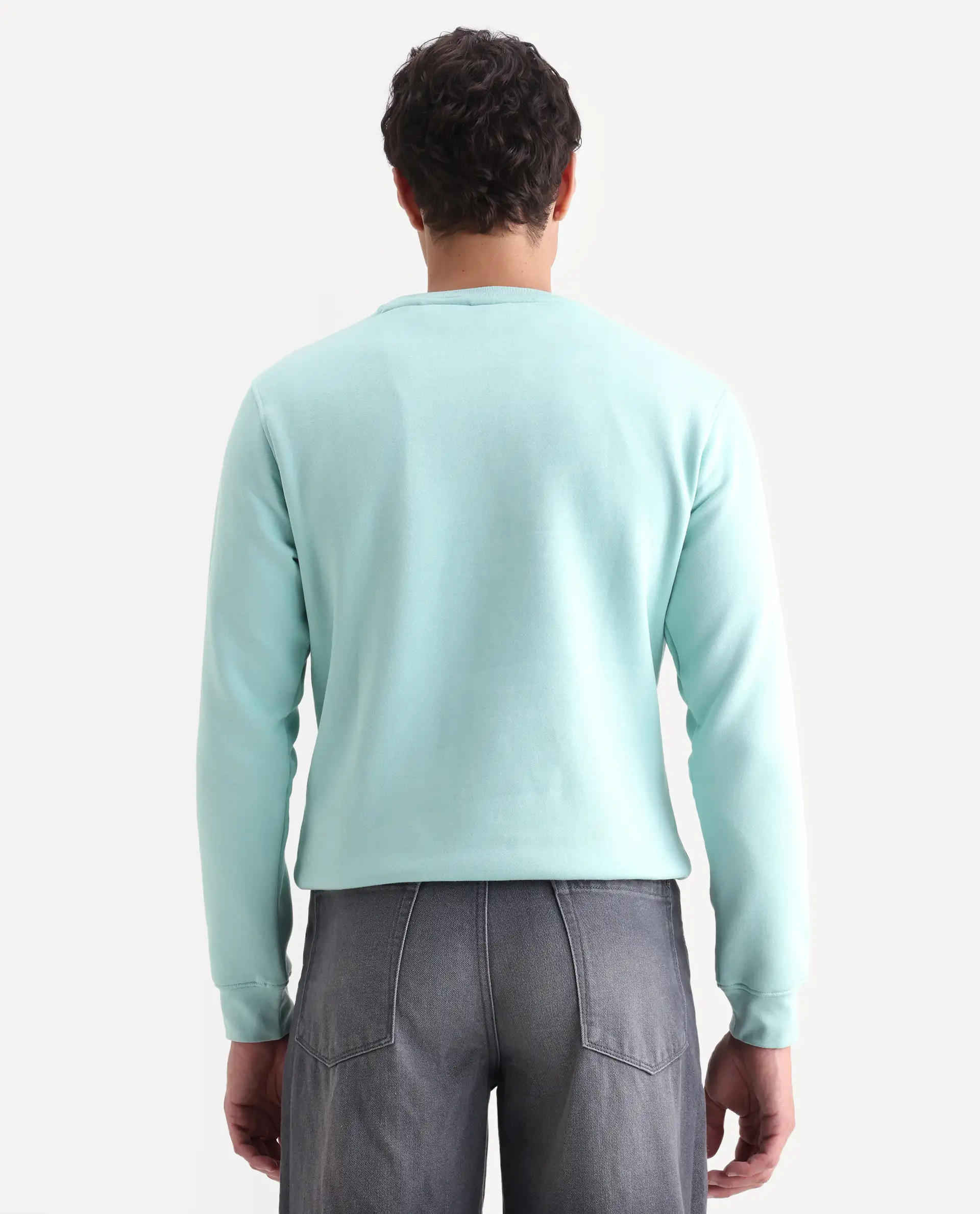 Rare Rabbit Men's Sweeney Light Green Cotton Graphic Print Regular Fit Full Sleeve Crew Neck Sweatshirt - Image 7