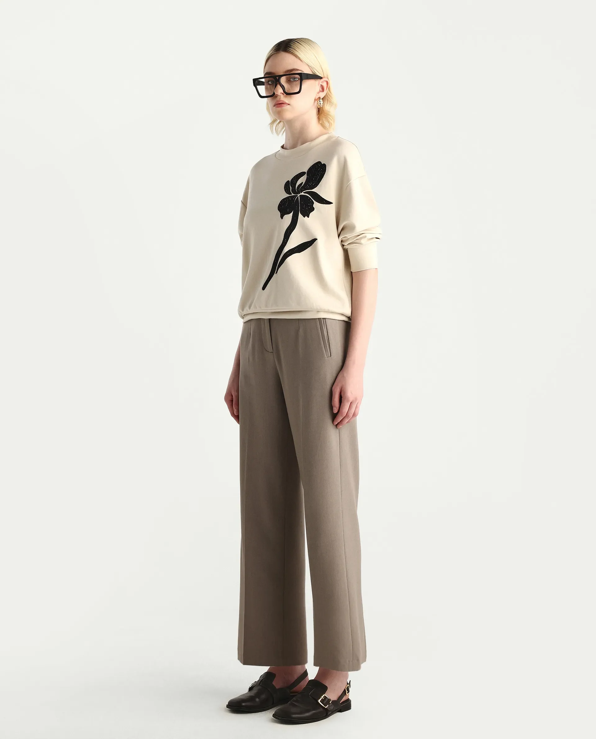 Rareism Women's Swer Light Beige Modal Blend Crew Neck Relaxed Fit Printed Sweatshirt - Image 2