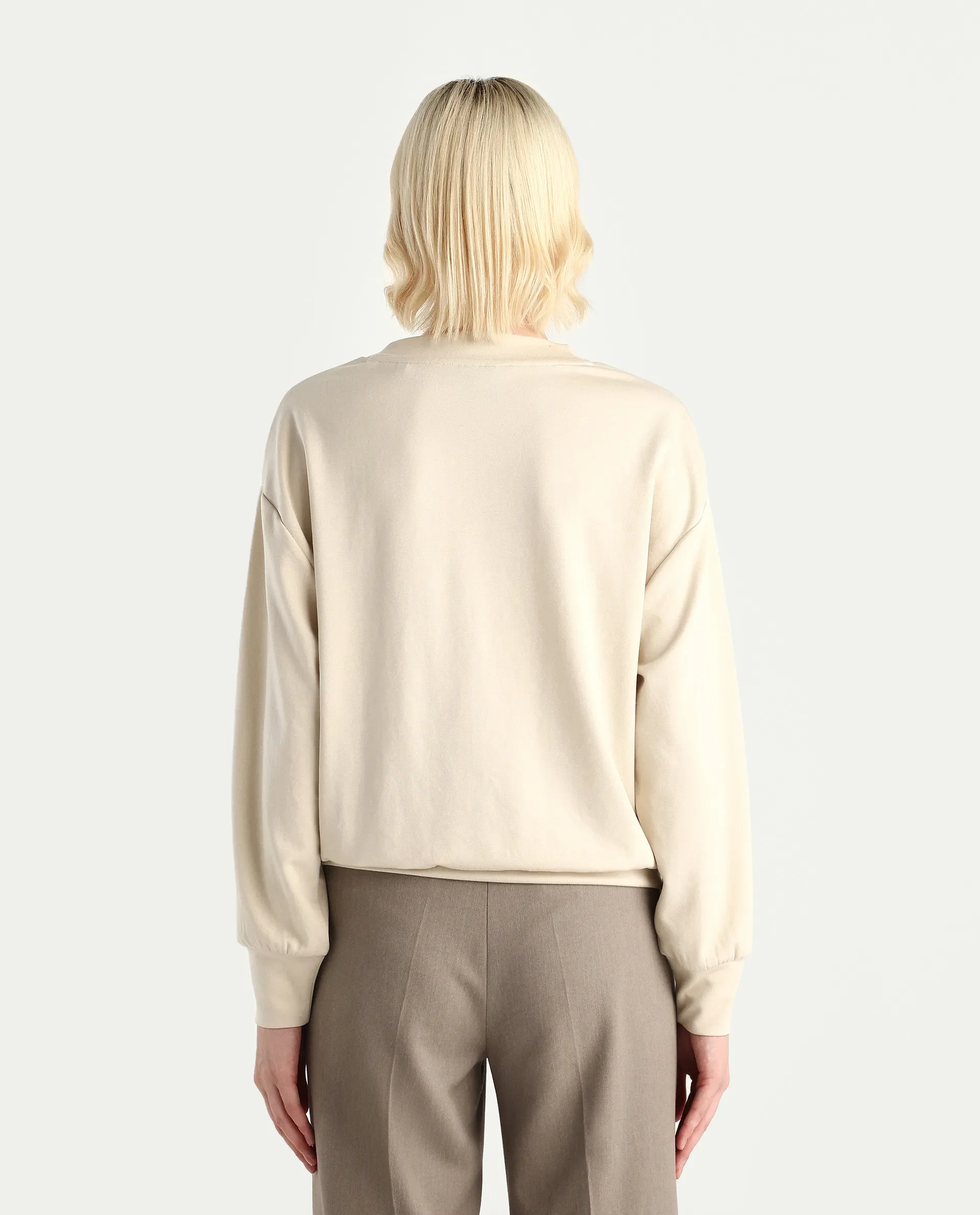 Rareism Women's Swer Light Beige Modal Blend Crew Neck Relaxed Fit Printed Sweatshirt - Image 7