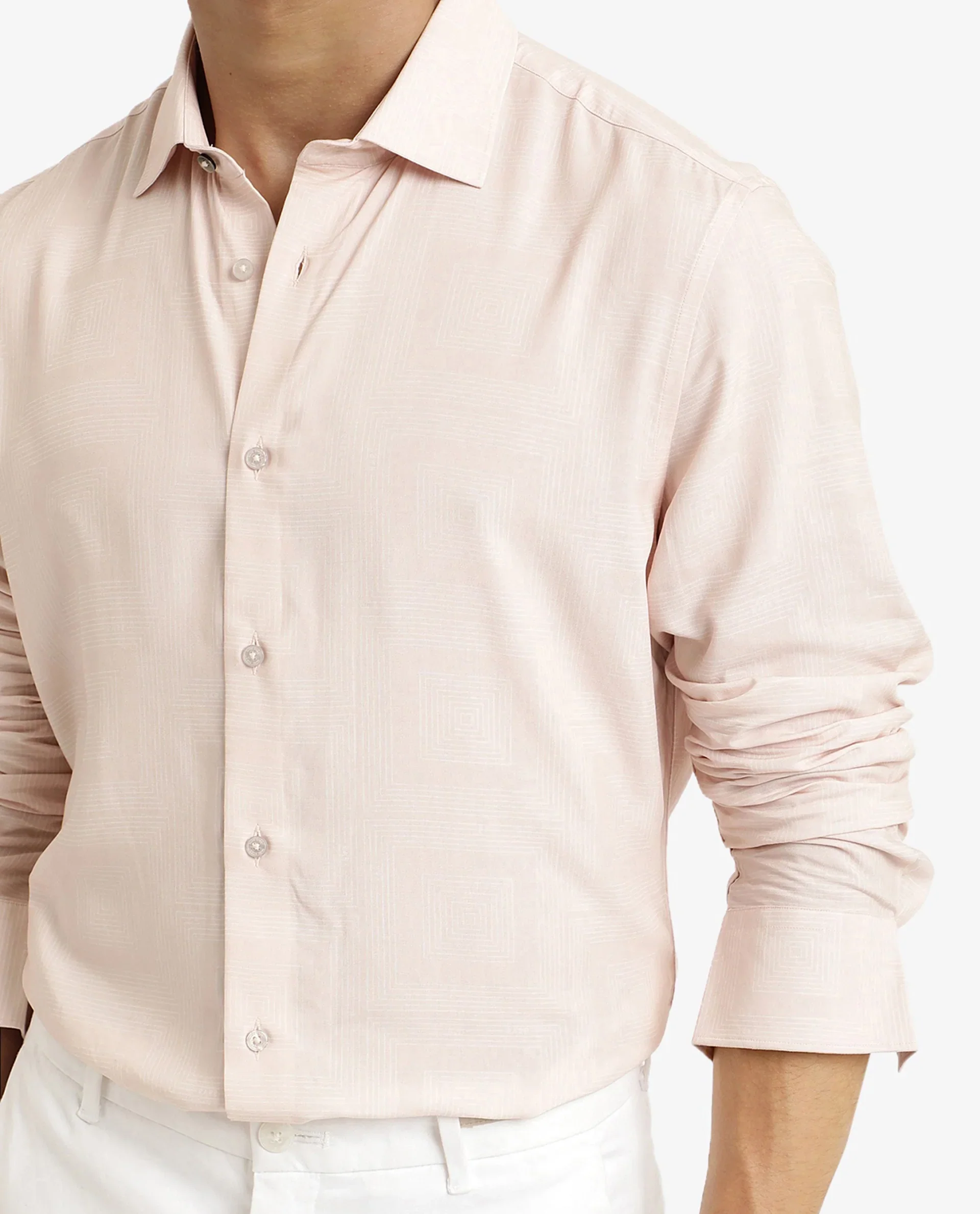 Rare Rabbit Men's Swift Beige Viscose Geometric Print Regular Fit Full Sleeve Collared Shirt - Image 5