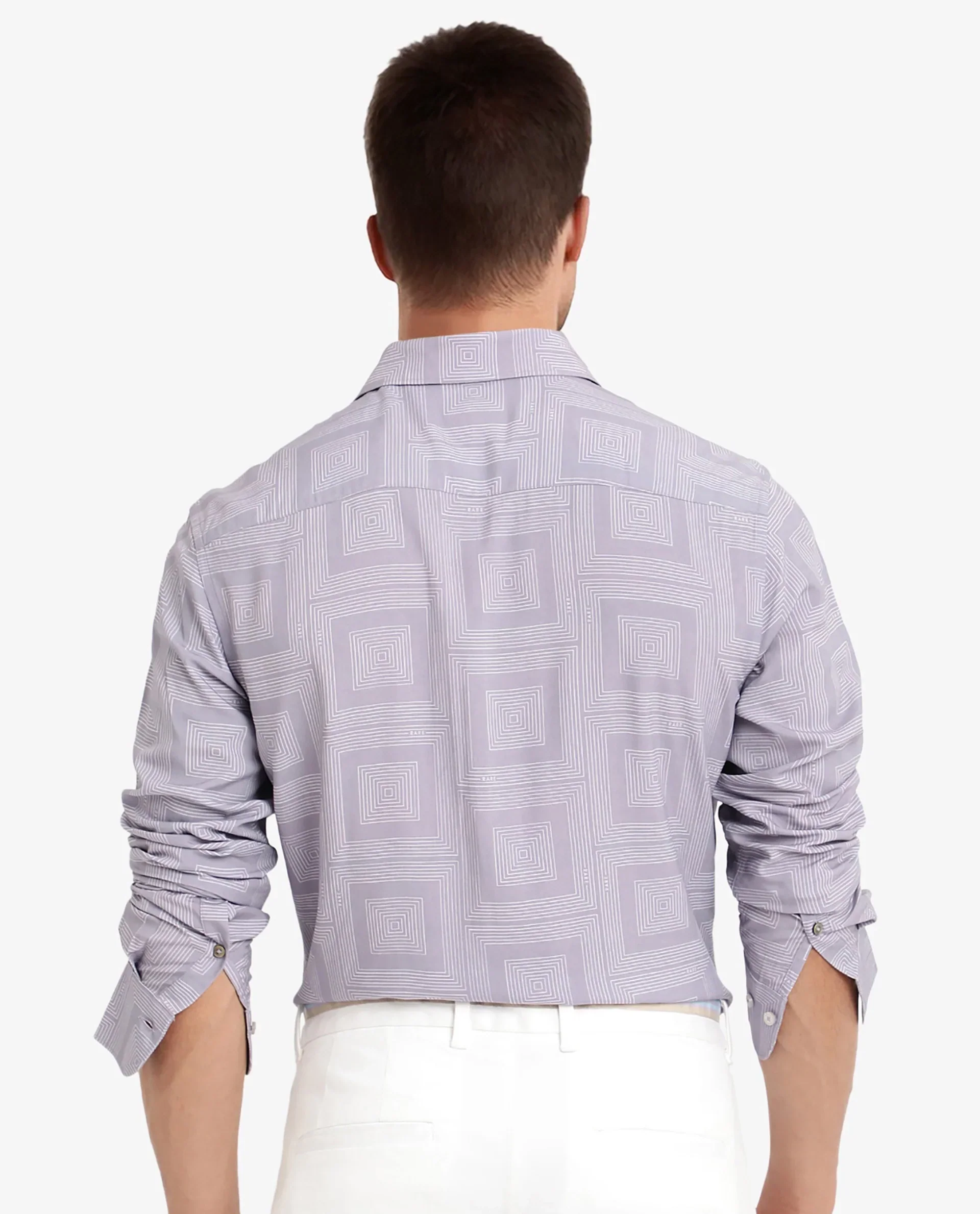 Rare Rabbit Men's Swift Pastel Purple Viscose Geometric Print Regular Fit Full Sleeve Collared Shirt - Image 4