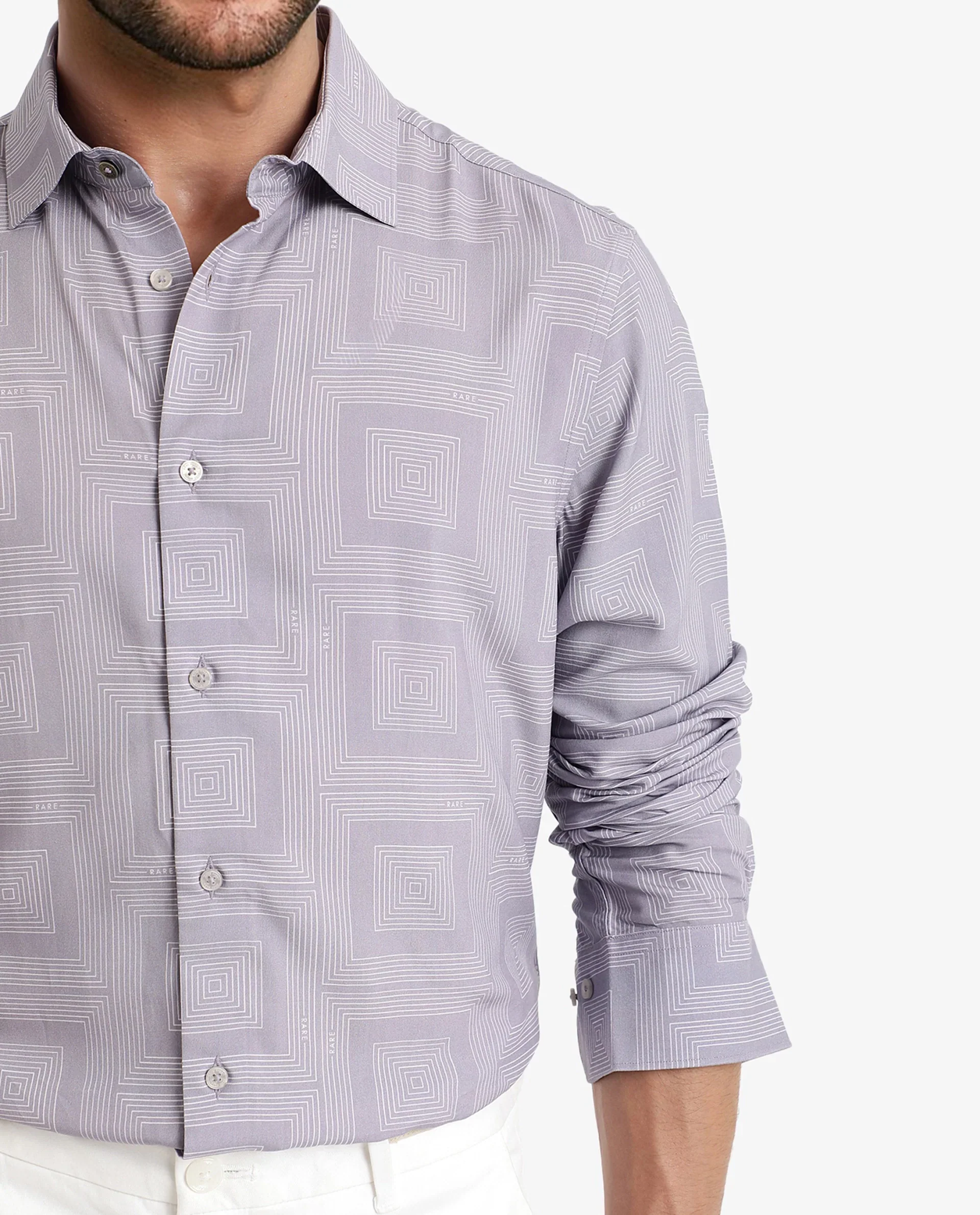 Rare Rabbit Men's Swift Pastel Purple Viscose Geometric Print Regular Fit Full Sleeve Collared Shirt - Image 5