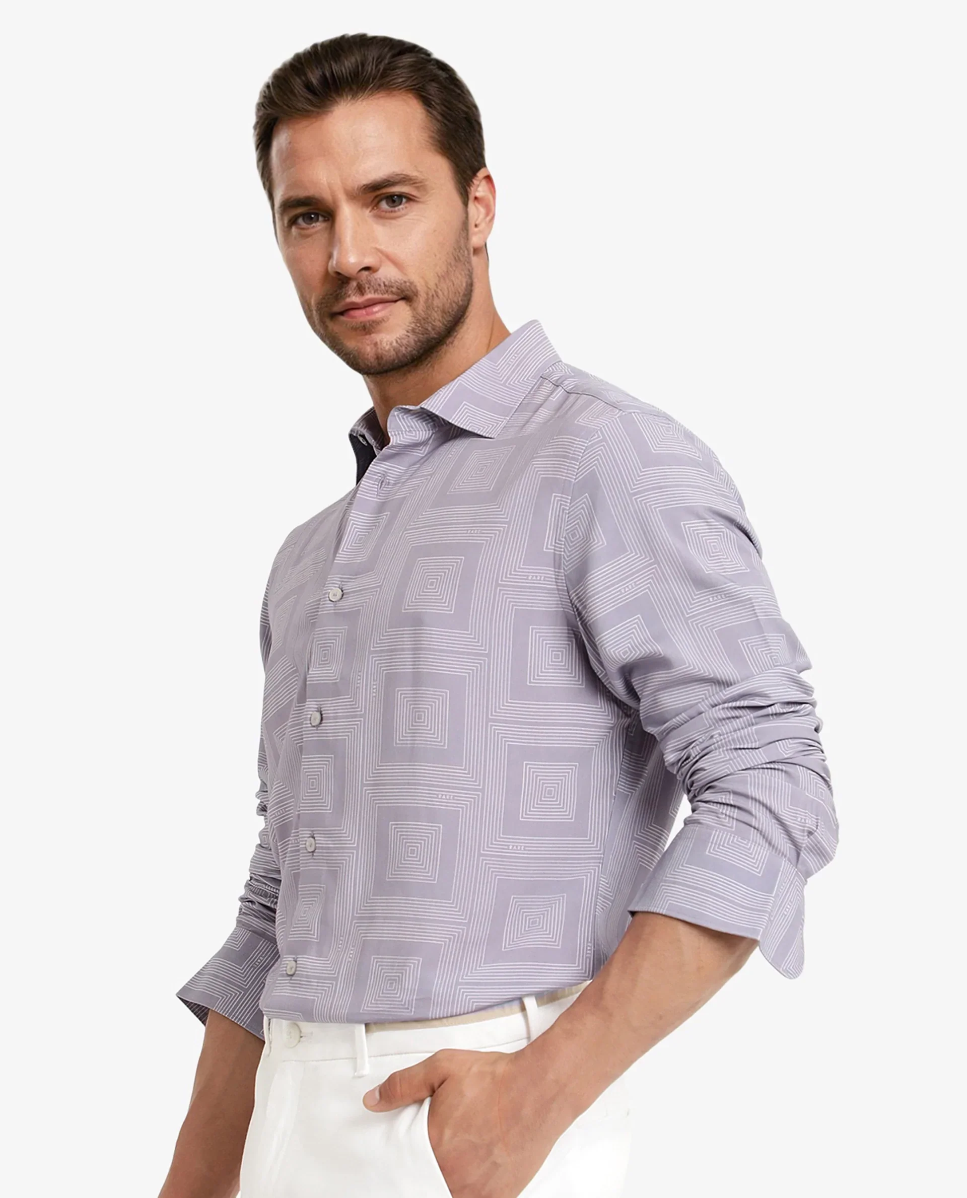 Rare Rabbit Men's Swift Pastel Purple Viscose Geometric Print Regular Fit Full Sleeve Collared Shirt - Image 8